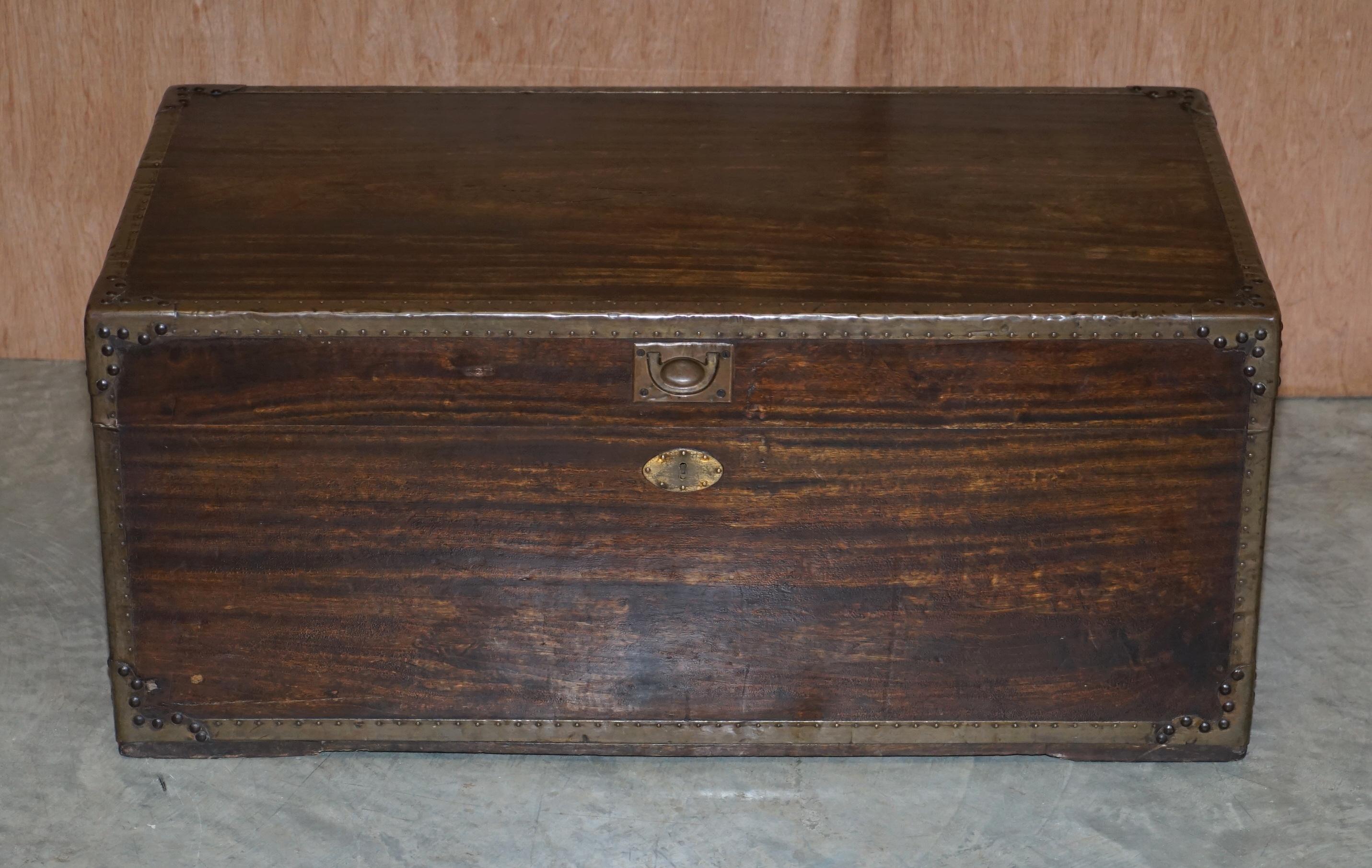 We are delighted to offer for sale this lovely original circa 1880 Anglo-Indian Camphor wood Military Campaign chest which can be used as a coffee table

A very good looking period piece, the timber is all period Camphor wood, it has metal strap