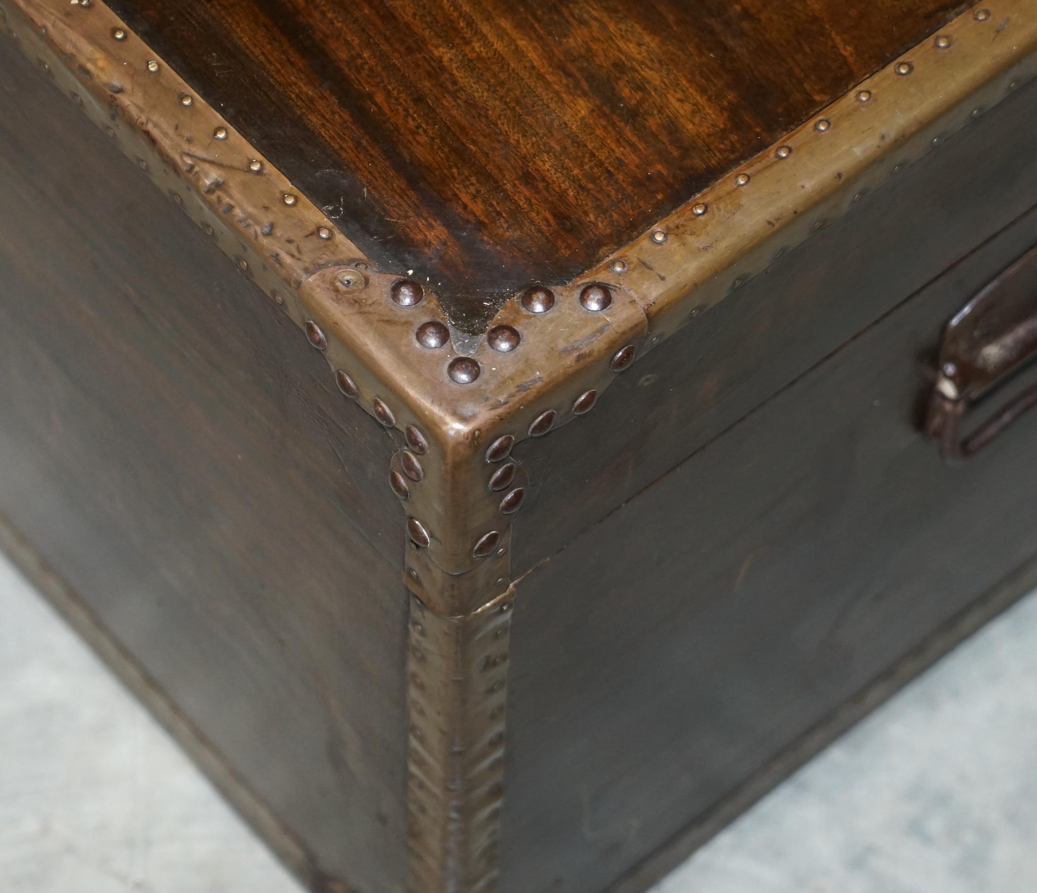 Metal Anglo-Indian Military Campaign Chest Trunk Ottoman Used Coffee Table, circa 1880