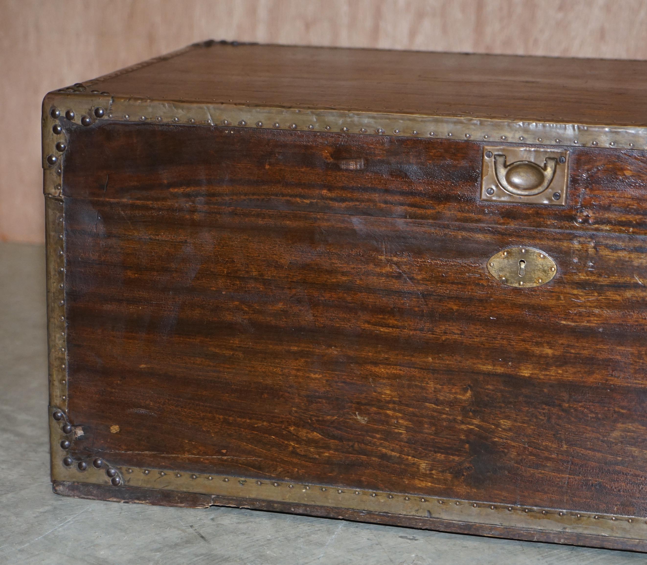 Anglo-Indian Military Campaign Chest Trunk Ottoman Used Coffee Table, circa 1880 1