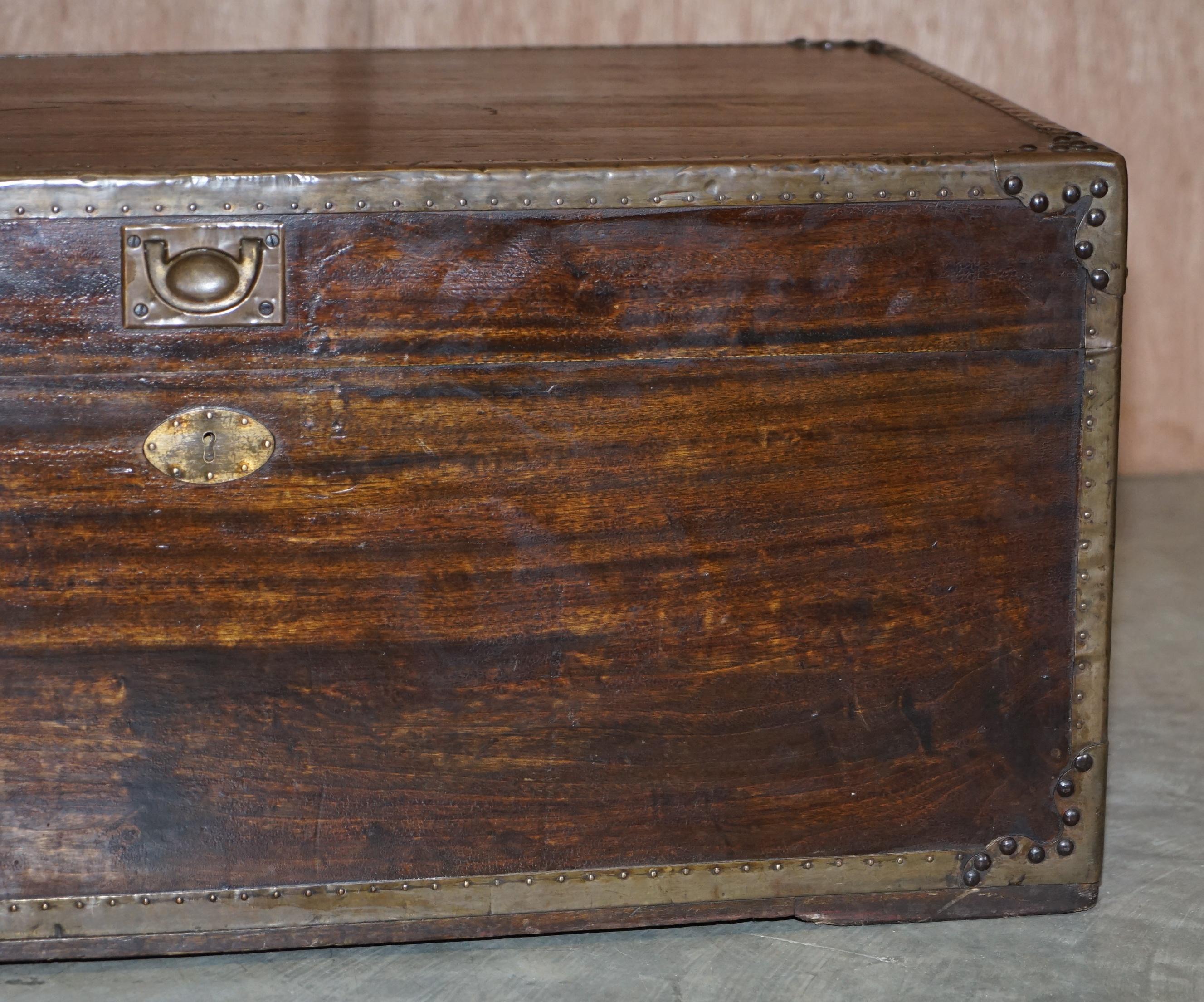 Anglo-Indian Military Campaign Chest Trunk Ottoman Used Coffee Table, circa 1880 2