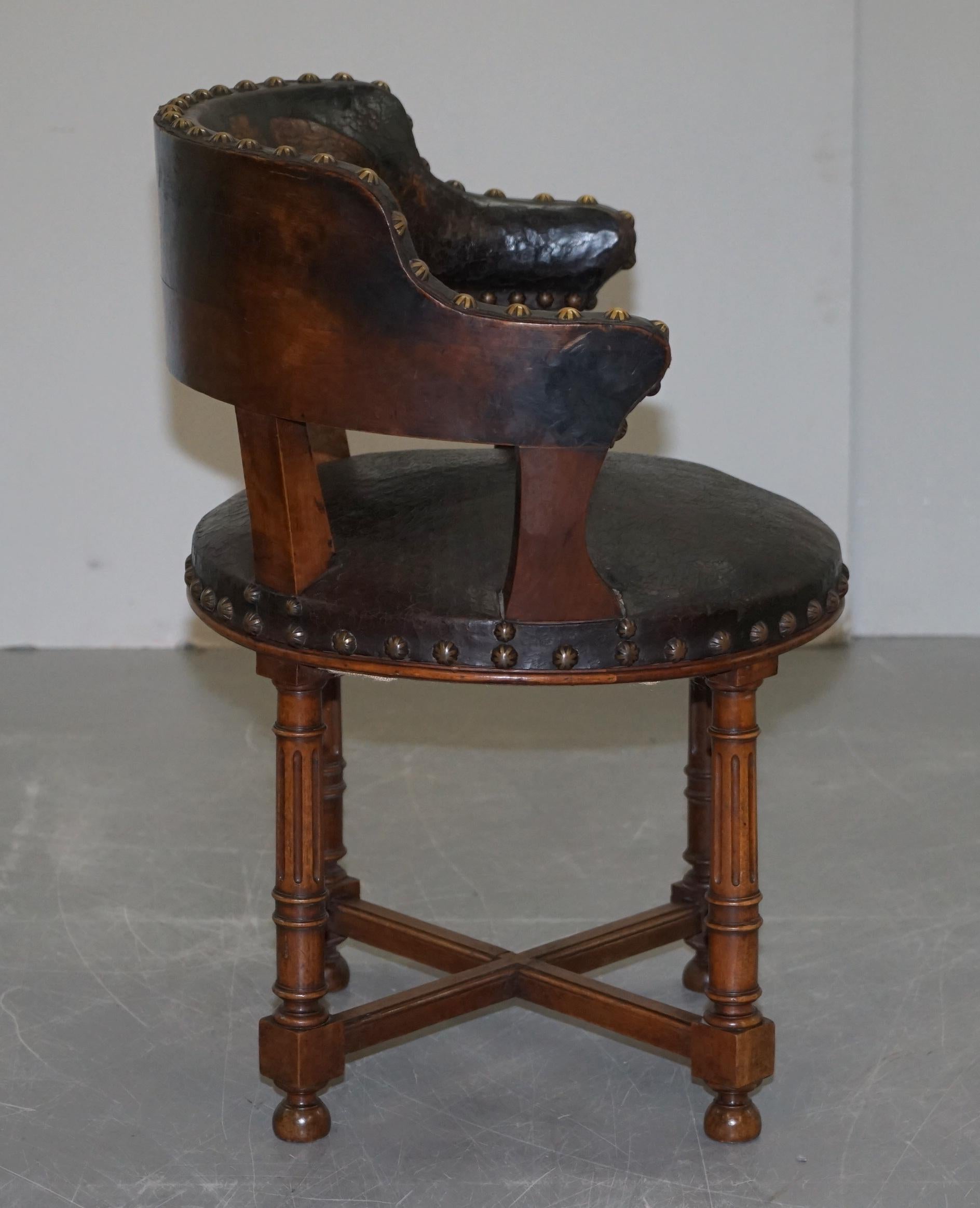 Antique Captains Chair with Embossed Leather Armorial Coat of Arms, circa 1880 10