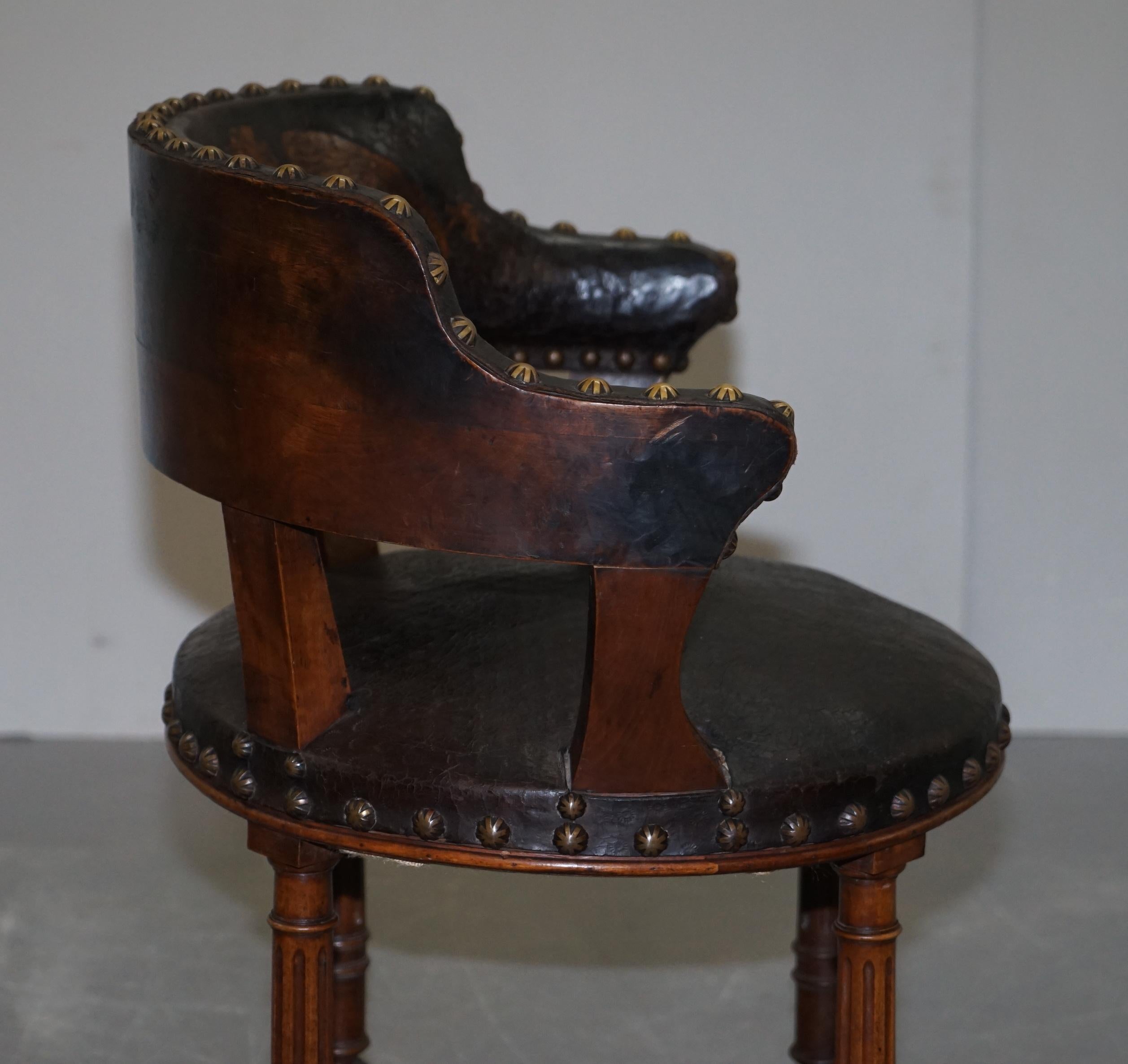 Antique Captains Chair with Embossed Leather Armorial Coat of Arms, circa 1880 11