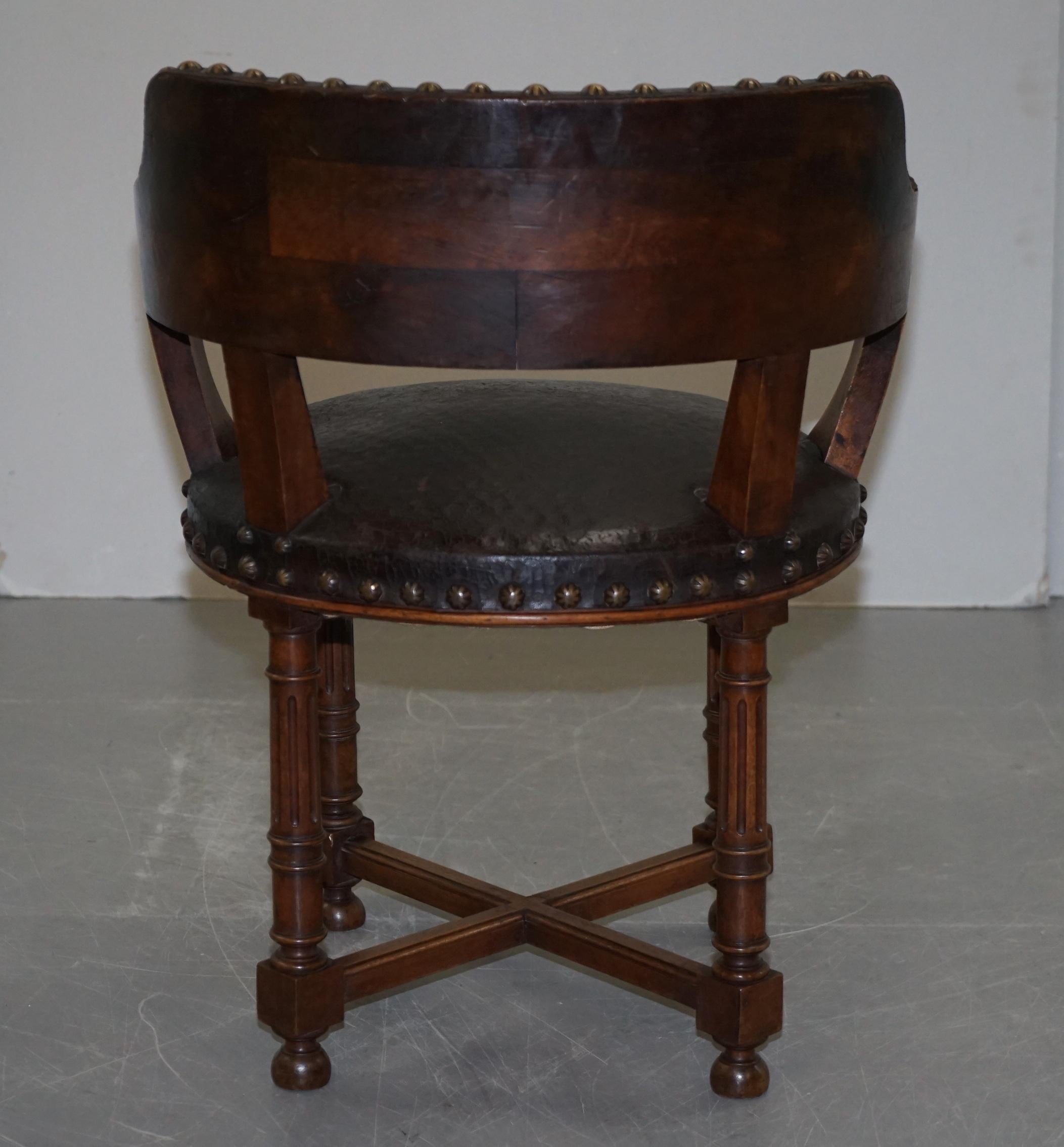 Antique Captains Chair with Embossed Leather Armorial Coat of Arms, circa 1880 12