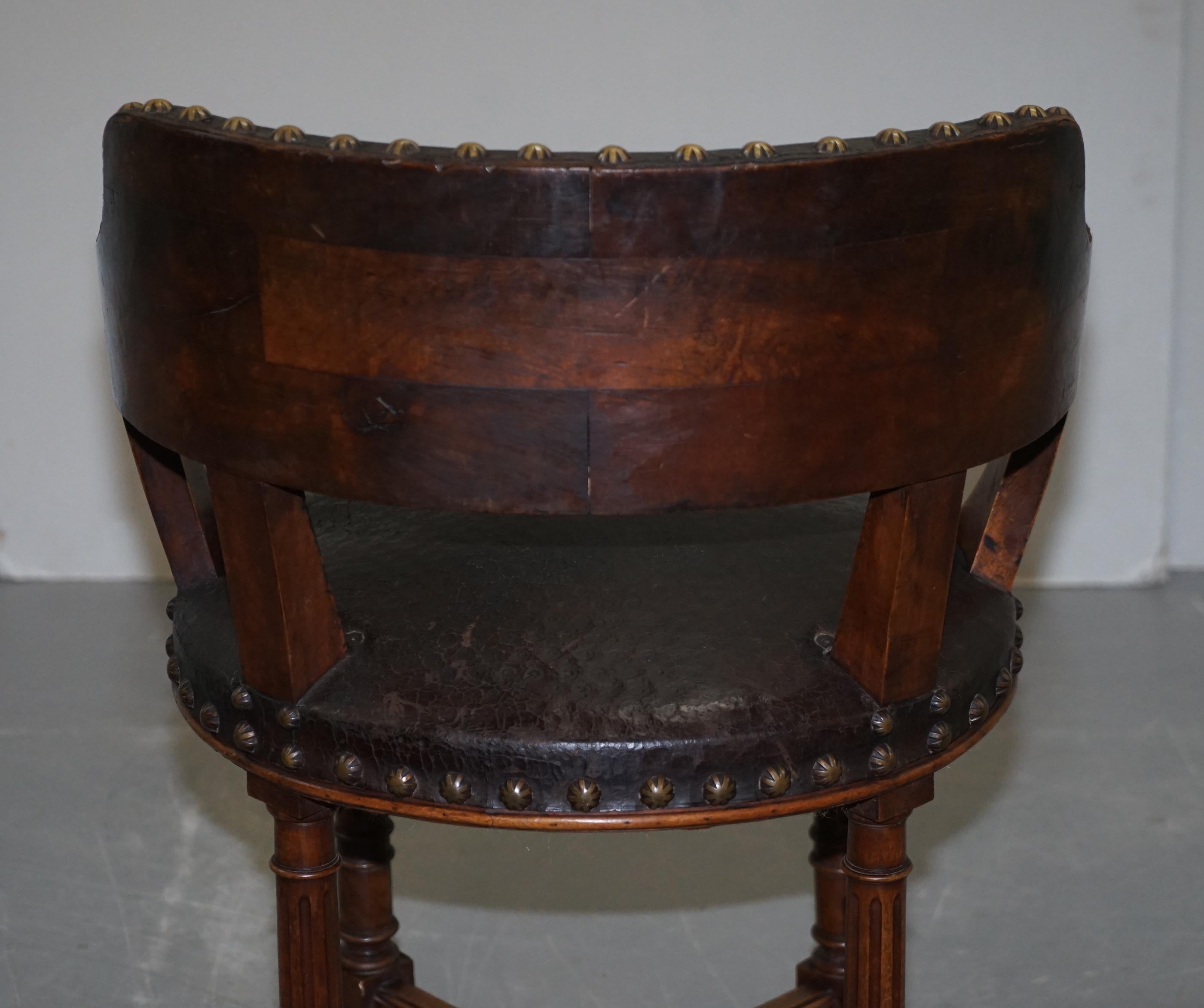 Antique Captains Chair with Embossed Leather Armorial Coat of Arms, circa 1880 13