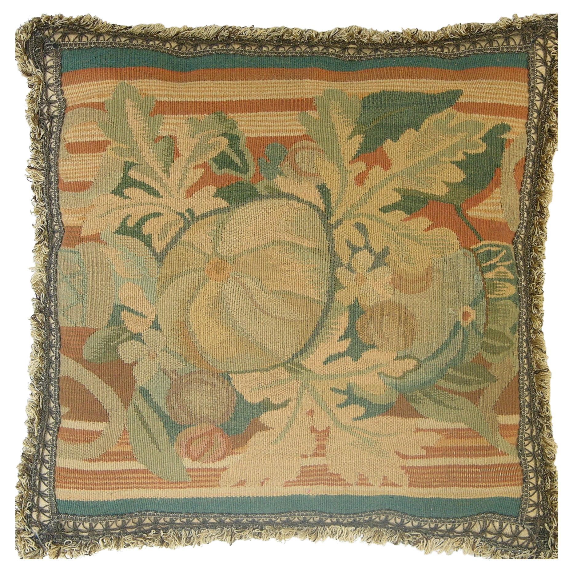 Circa 1880 Antique French Aubusson Tapestry Pillow For Sale