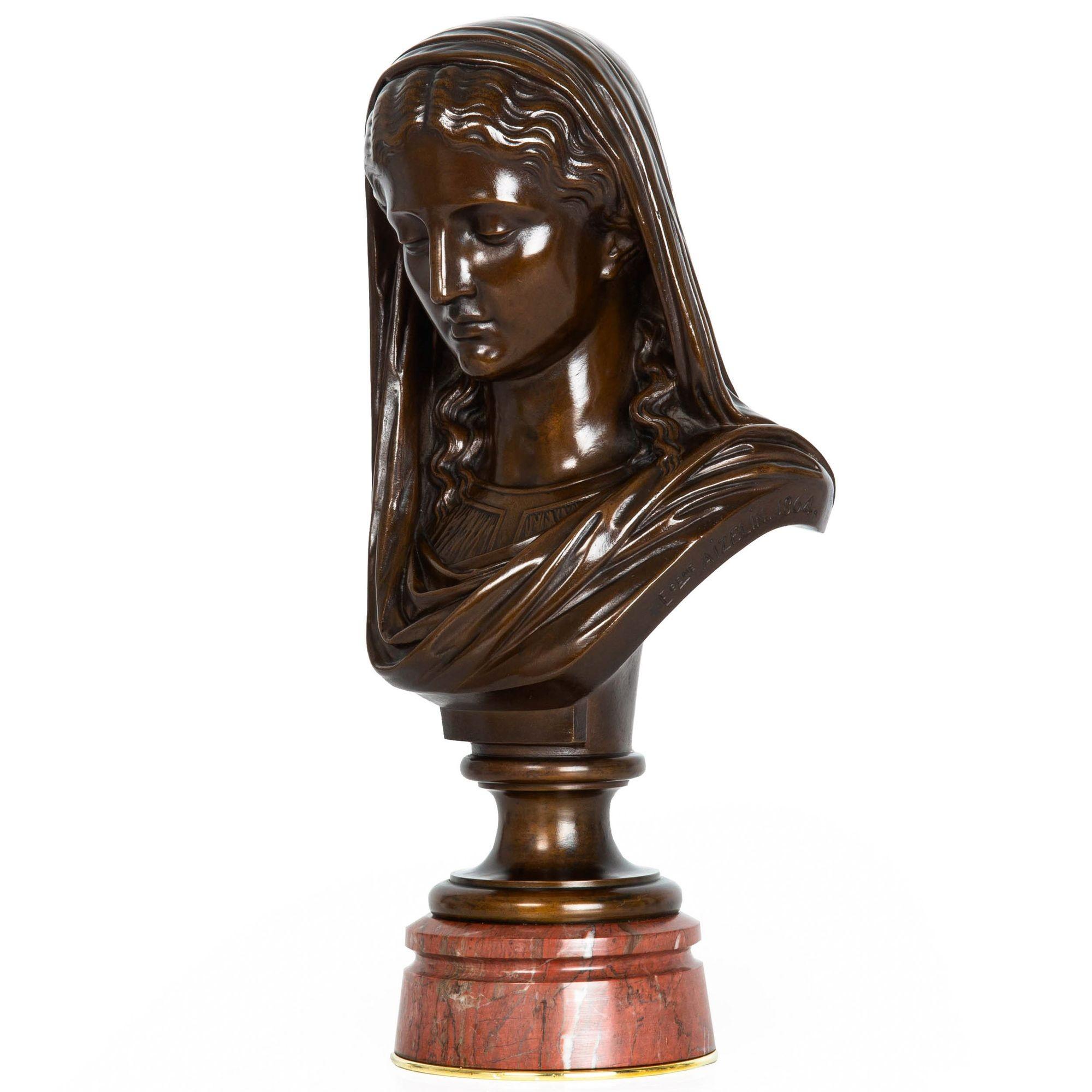 Romantique Buste en bronze ancien d'Eugène Aizelin, datant d'environ 1880 en vente