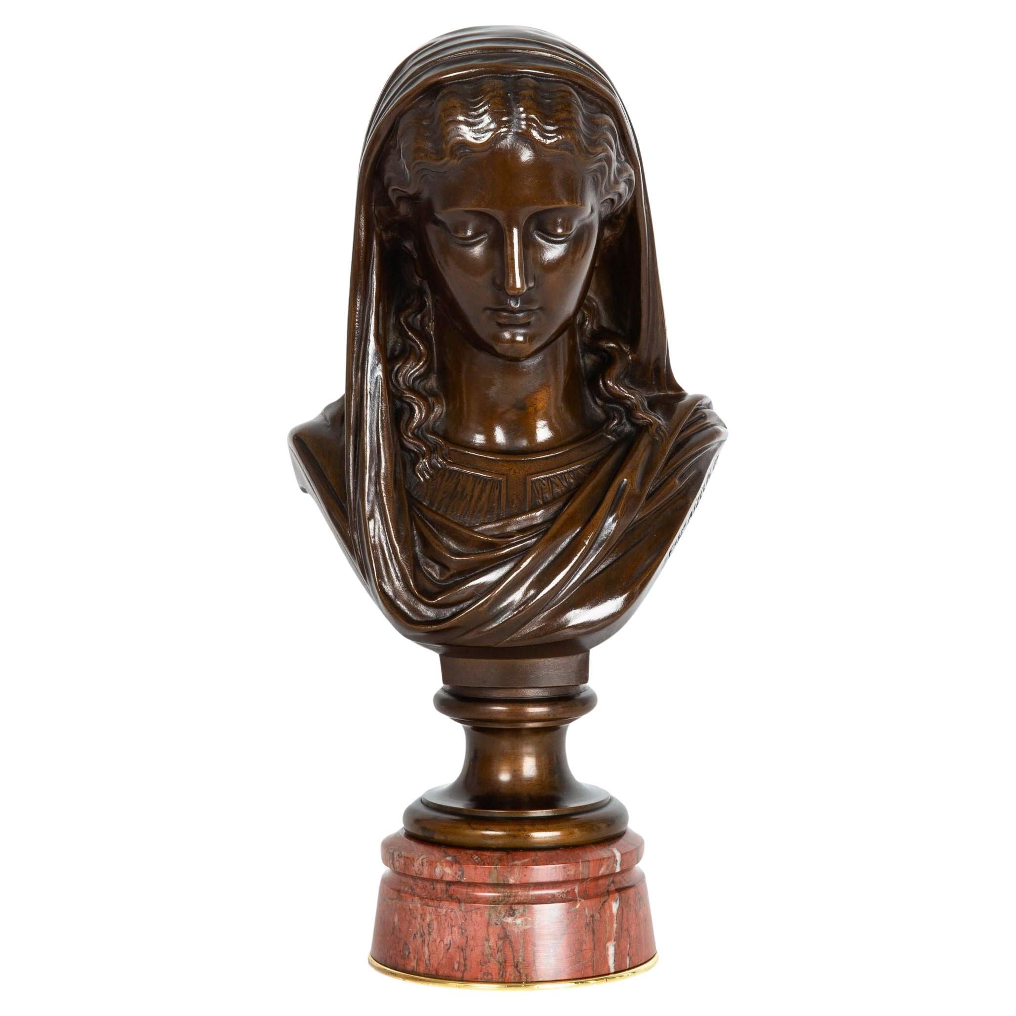 Circa 1880 Antique French Bronze Sculpture Bust by Eugene Aizelin