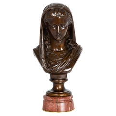 Circa 1880 Antique French Bronze Sculpture Bust by Eugene Aizelin