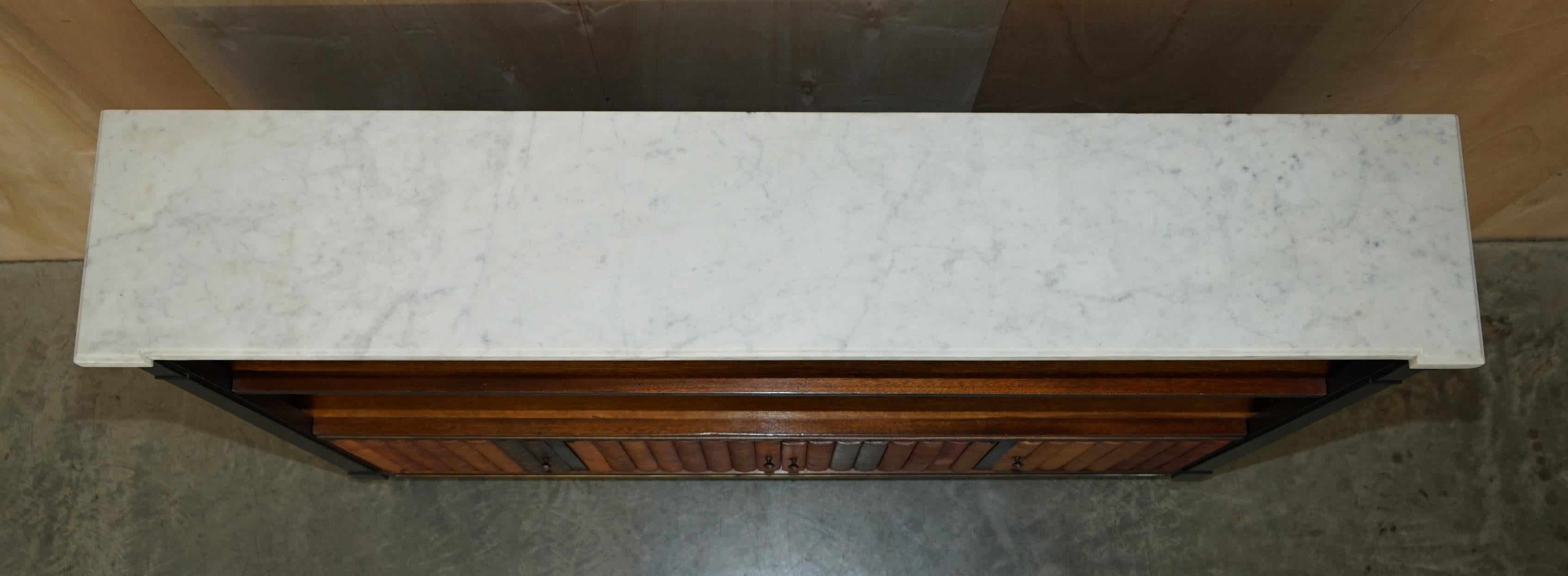 Circa 1880 Antique French Faux Book Front Sideboard Bookcase Italian Marble Top For Sale 4