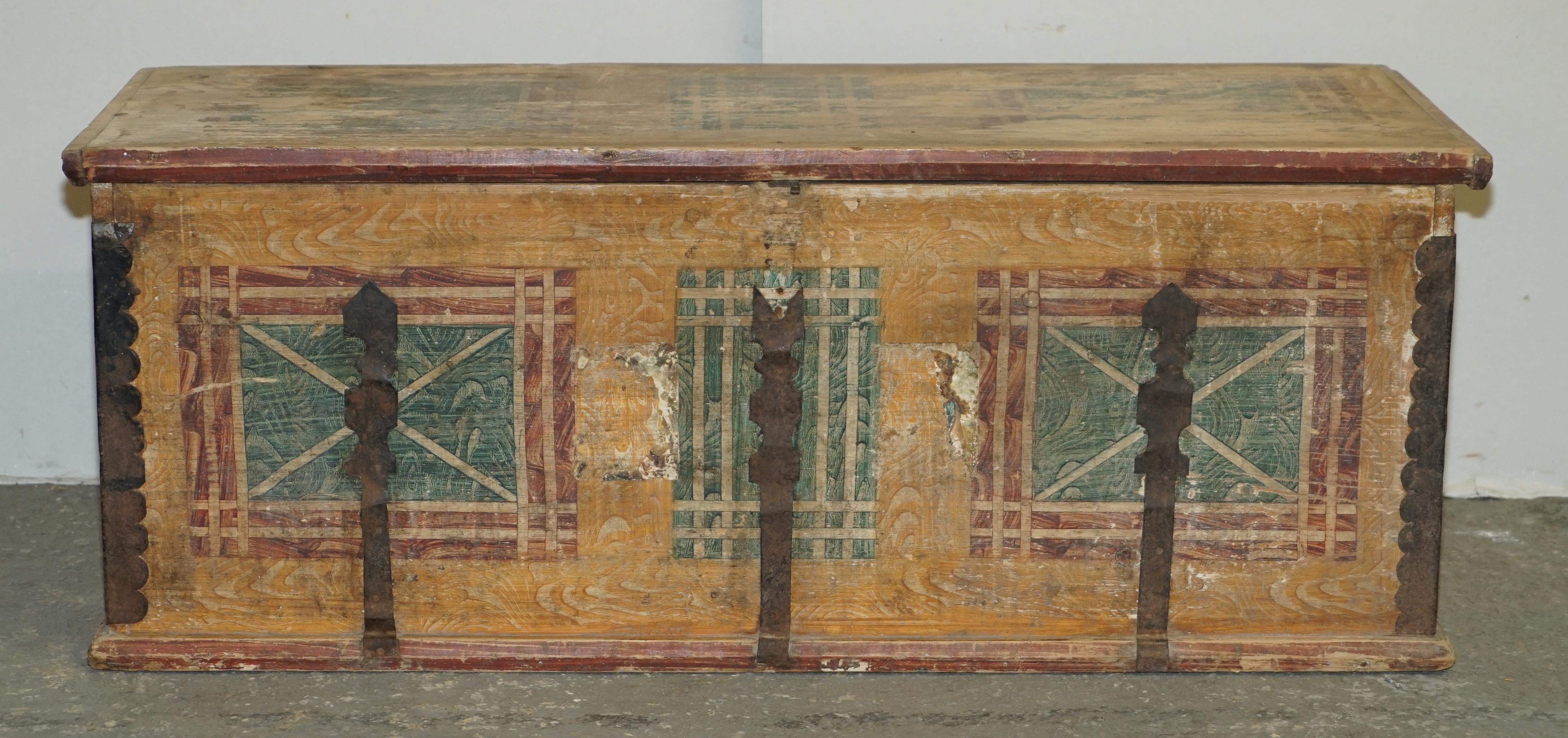 We are delighted to offer for sale this stunning, circa 1880 hand painted Romanian clothes trunk or marriage coffer chest

I have recently purchased a very large collection of these original, antique painted wardrobes and trunks, I have around 15