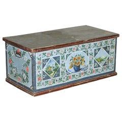 Circa 1880 Antique Original Paint East European Blanket Chest Coffer Trunk