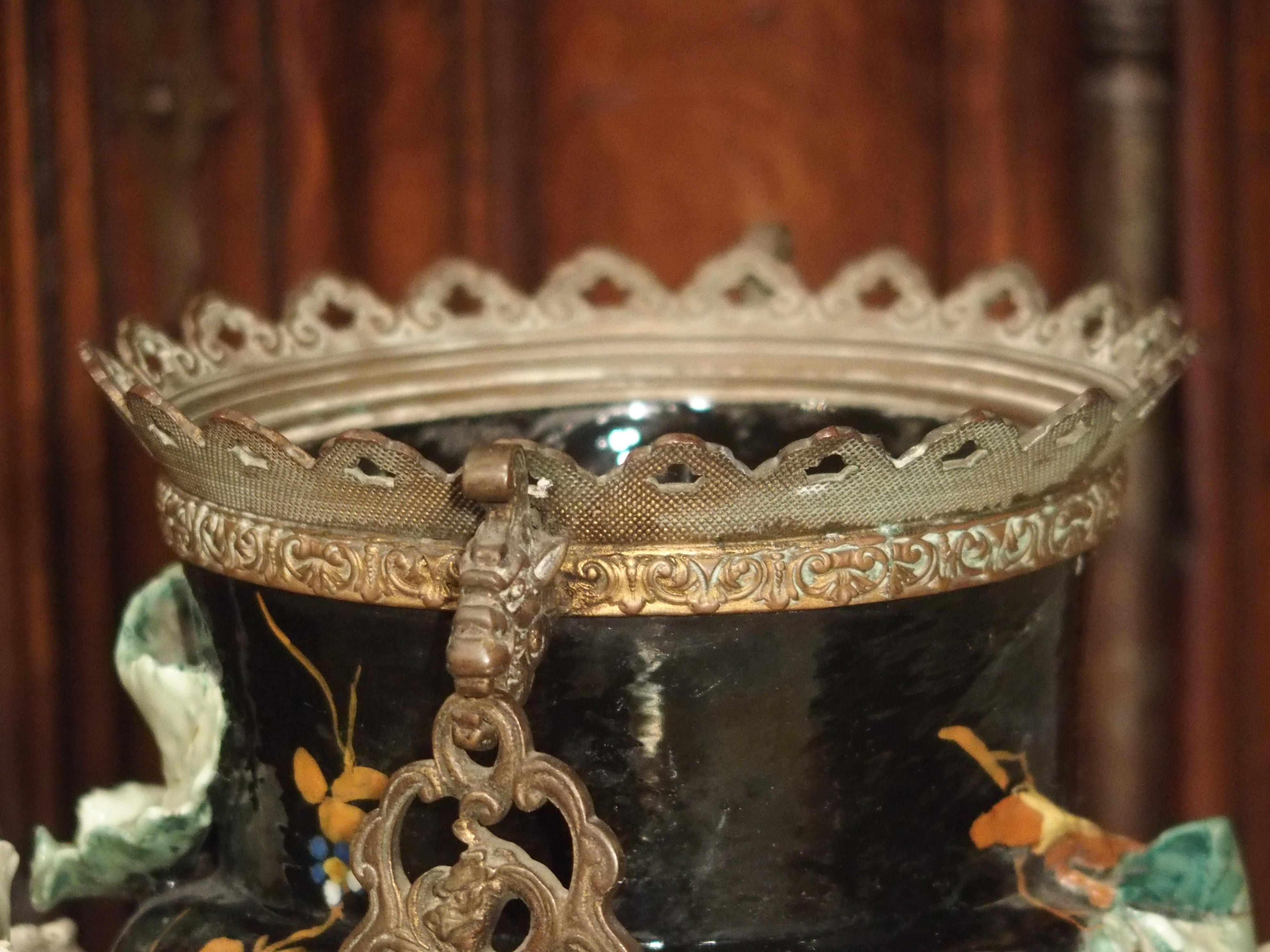 Bronze Mounted Edouard Gilles Barbotine Vase from France, circa 1880 4