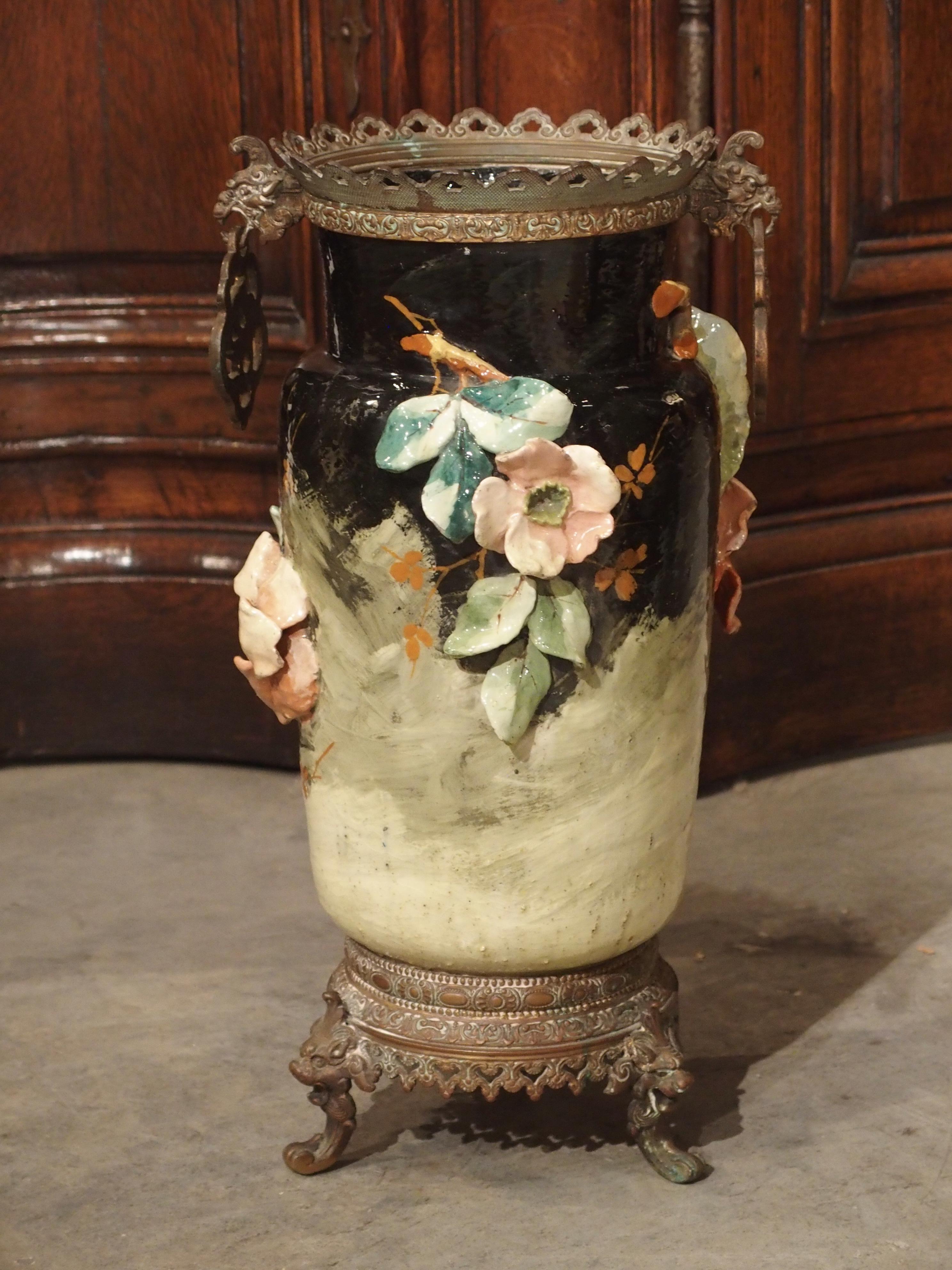 Bronze Mounted Edouard Gilles Barbotine Vase from France, circa 1880 10