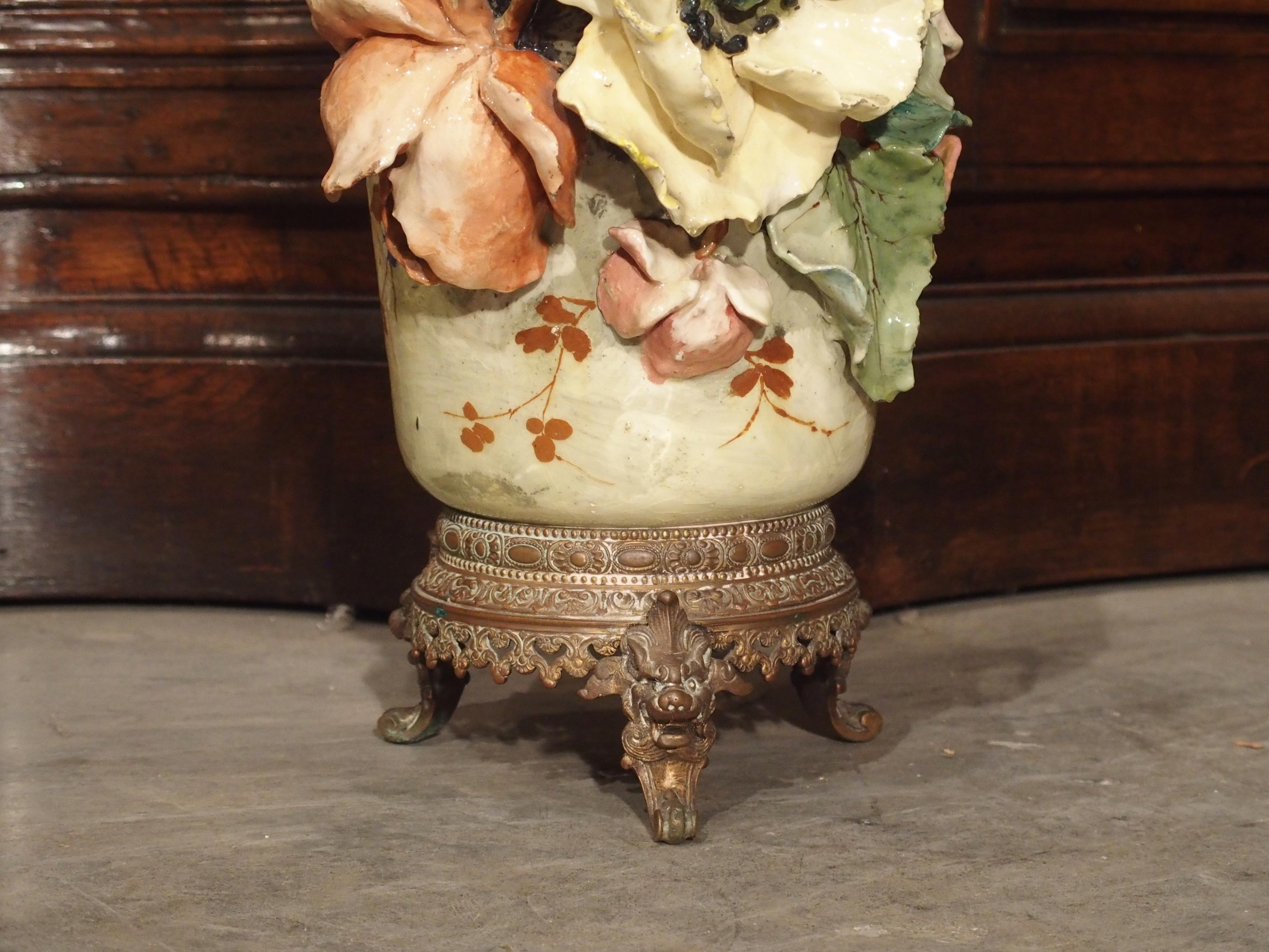 Fired Bronze Mounted Edouard Gilles Barbotine Vase from France, circa 1880