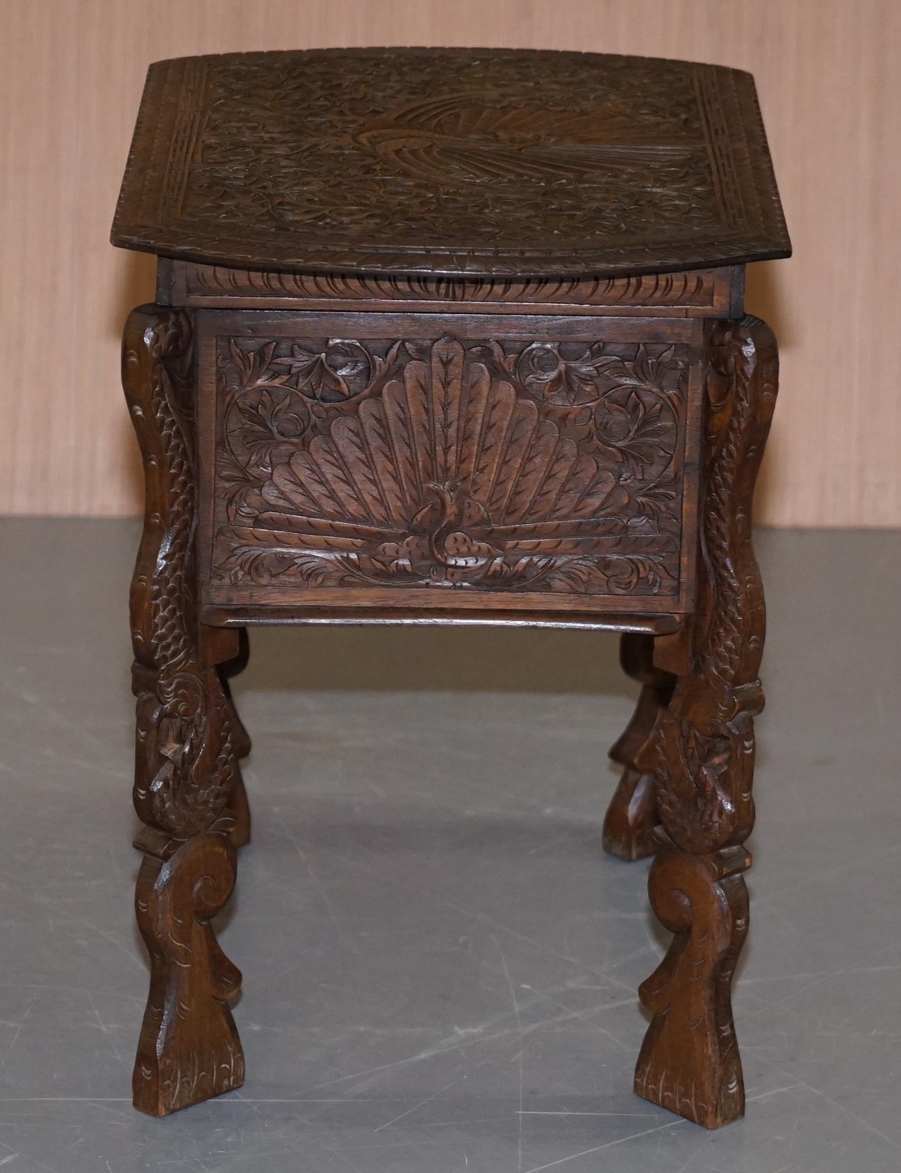 Burmese Hand Carved Peacock Sewing Table Cupboard Chest Open Top, circa 1880 For Sale 6