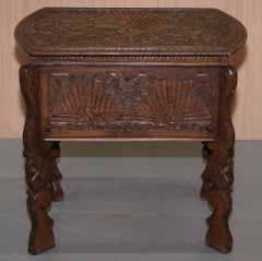 Burmese Hand Carved Peacock Sewing Table Cupboard Chest Open Top, circa 1880