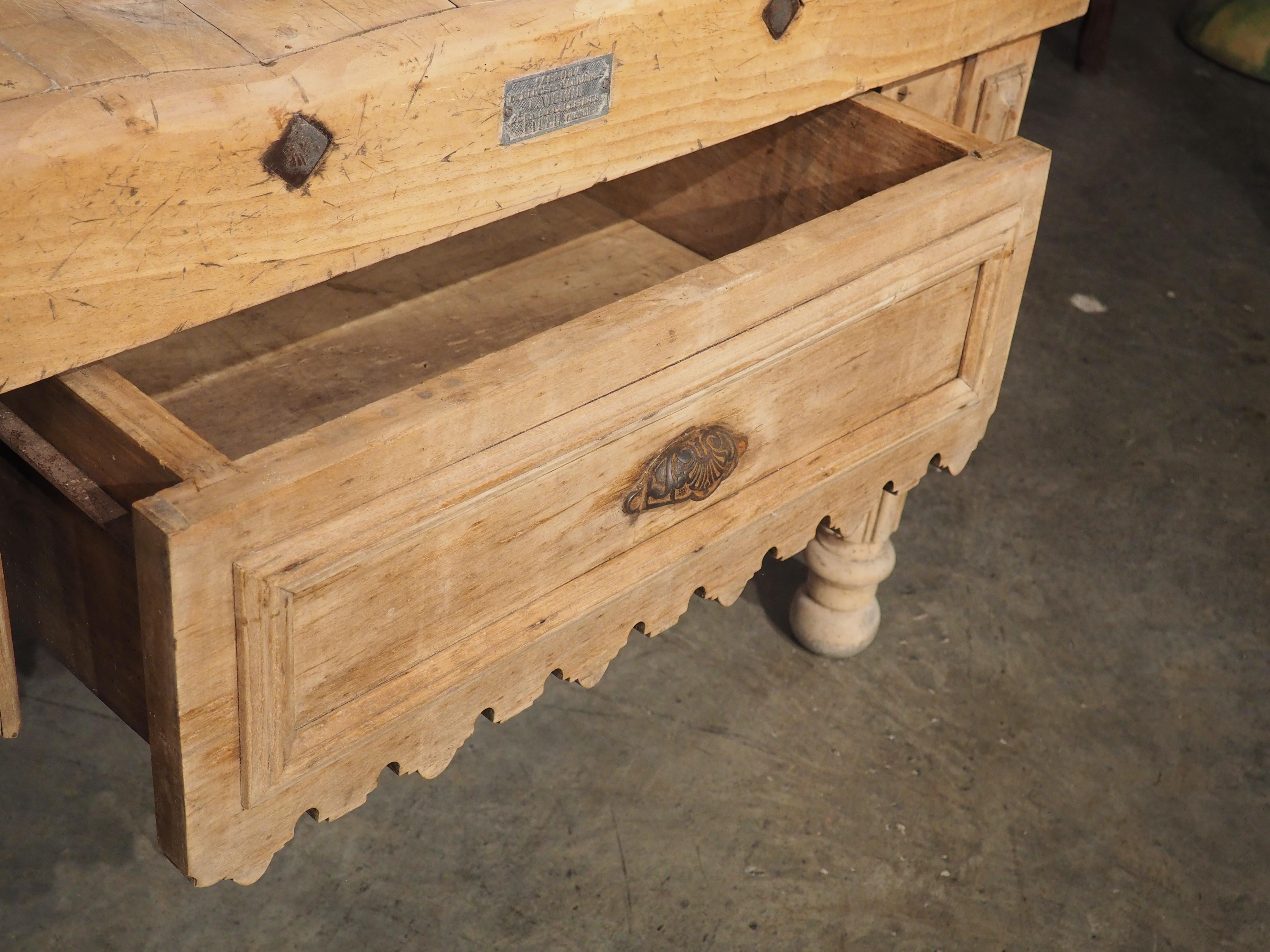 Metal Circa 1880 Butcher Block Table from Lille, France