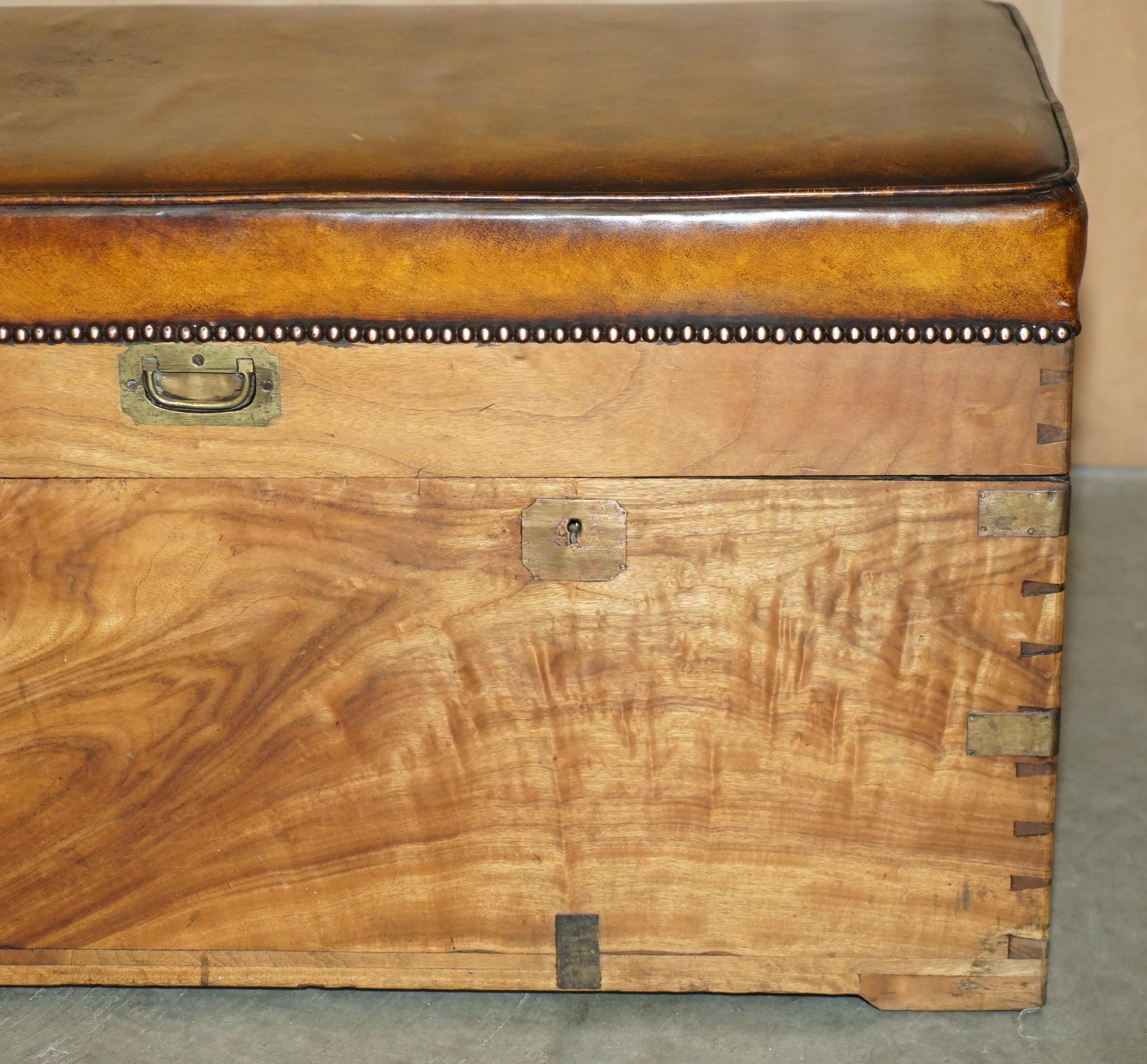 CiRCA 1880 BANCO DI STOCCAGGIO IN LEGNO CAMPHOR E PELLE MARRONE in vendita 1