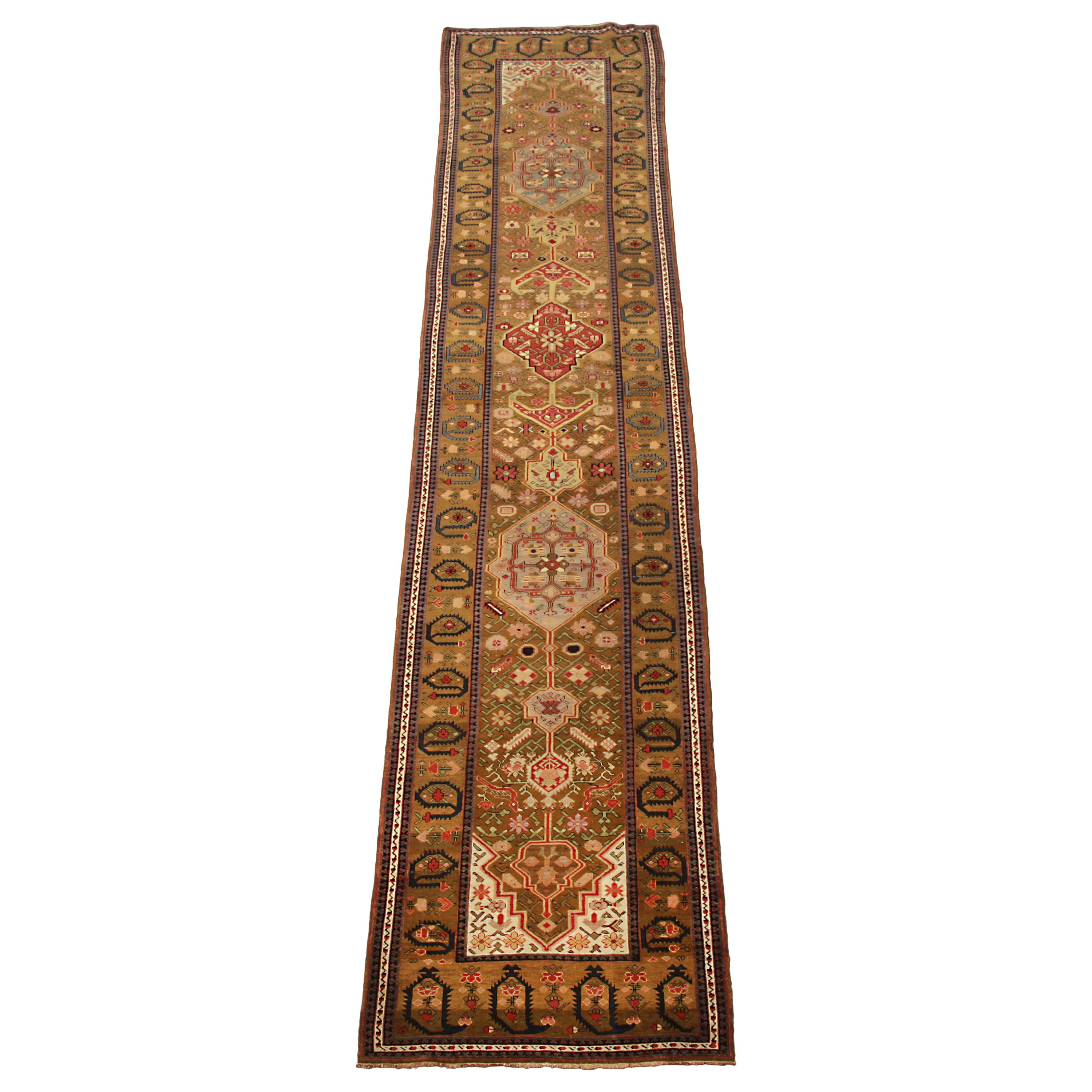 Circa 1880 Caucasian Wool Brown Karabakh 'Qarabag' Shusha Runner Carpet For Sale