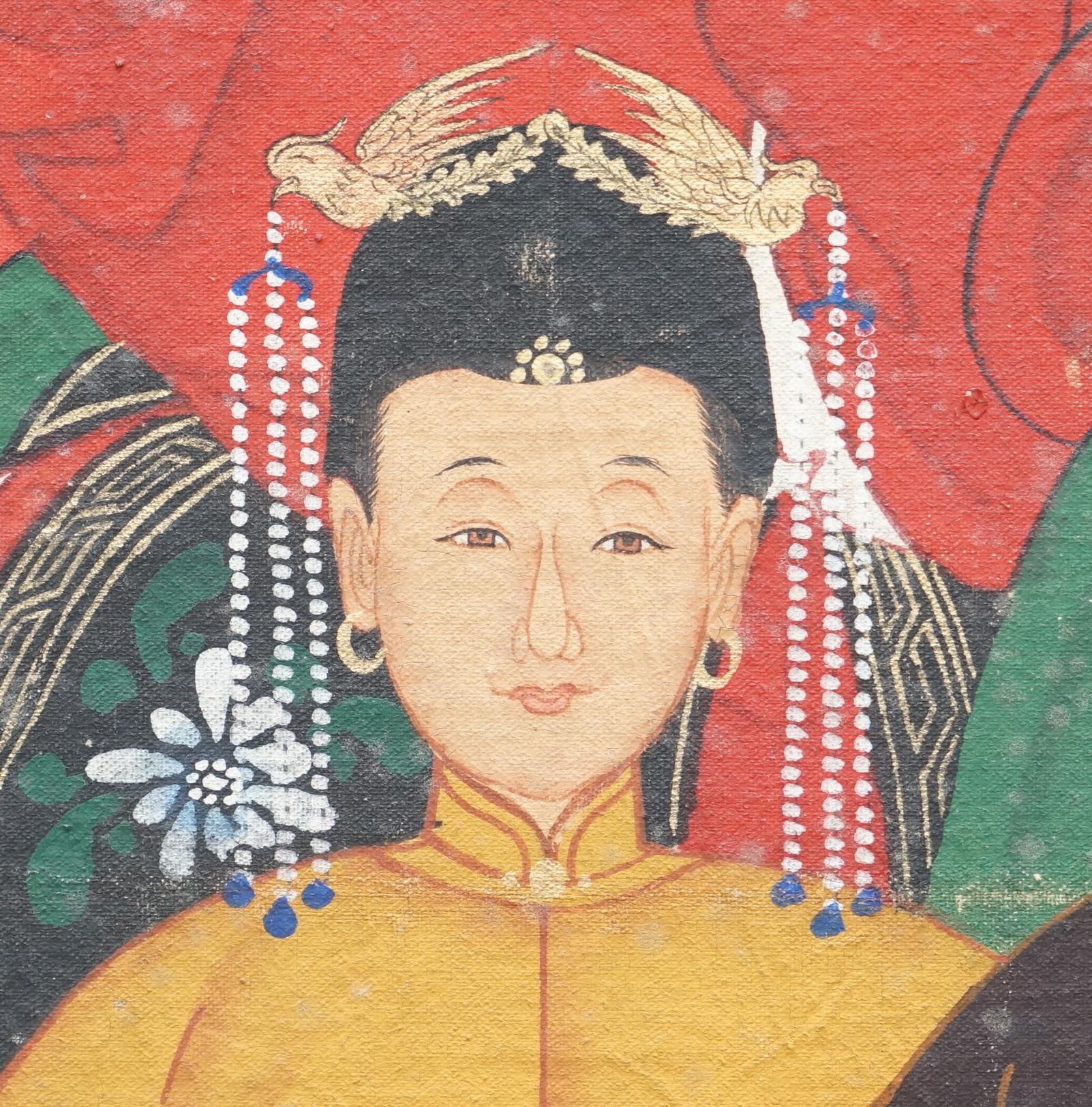 Peinture à l'huile de portraits anciens chinois sur toile à volutes, partie de la suite, vers 1880 en vente 5