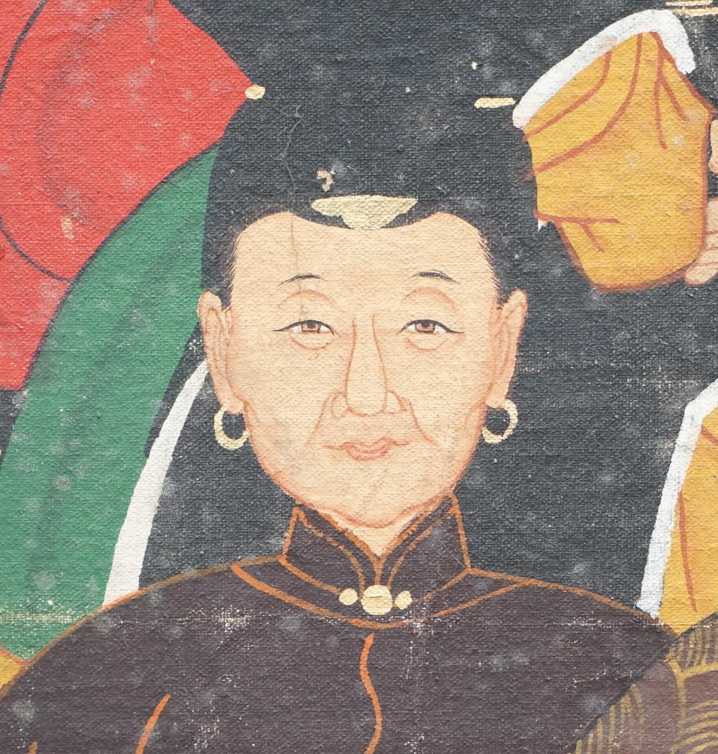 Chinese Ancestral Portrait Painting Oil Scroll Canvas Part of Suite, circa 1880 For Sale 6