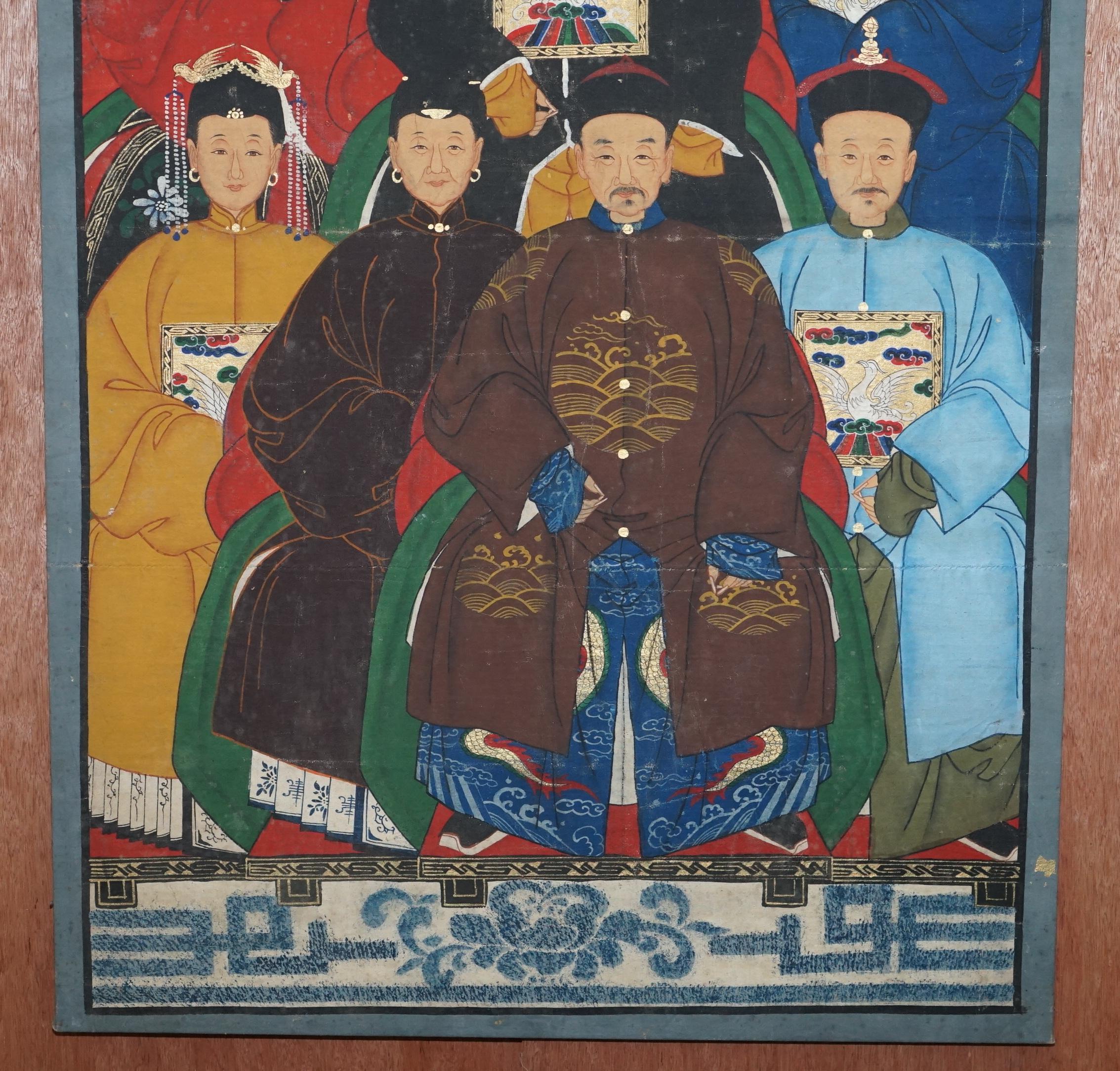 Chinesisches antikes Porträtgemälde, Öl-Schnörkel-Leinwand, Teil der Suite, um 1880 (Qing-Dynastie) im Angebot