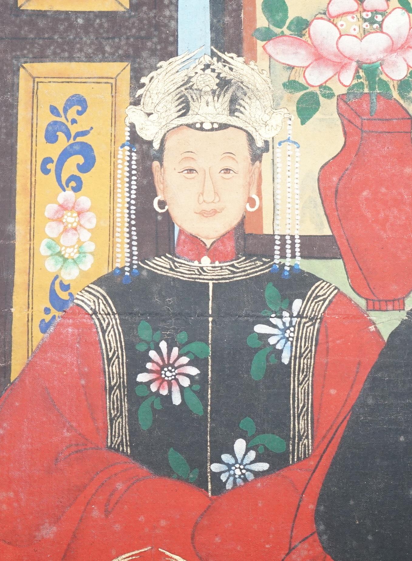 Chinois Peinture à l'huile de portraits anciens chinois sur toile à volutes, partie de la suite, vers 1880 en vente