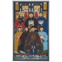 Peinture à l'huile de portraits anciens chinois sur toile à volutes, partie de la suite, vers 1880