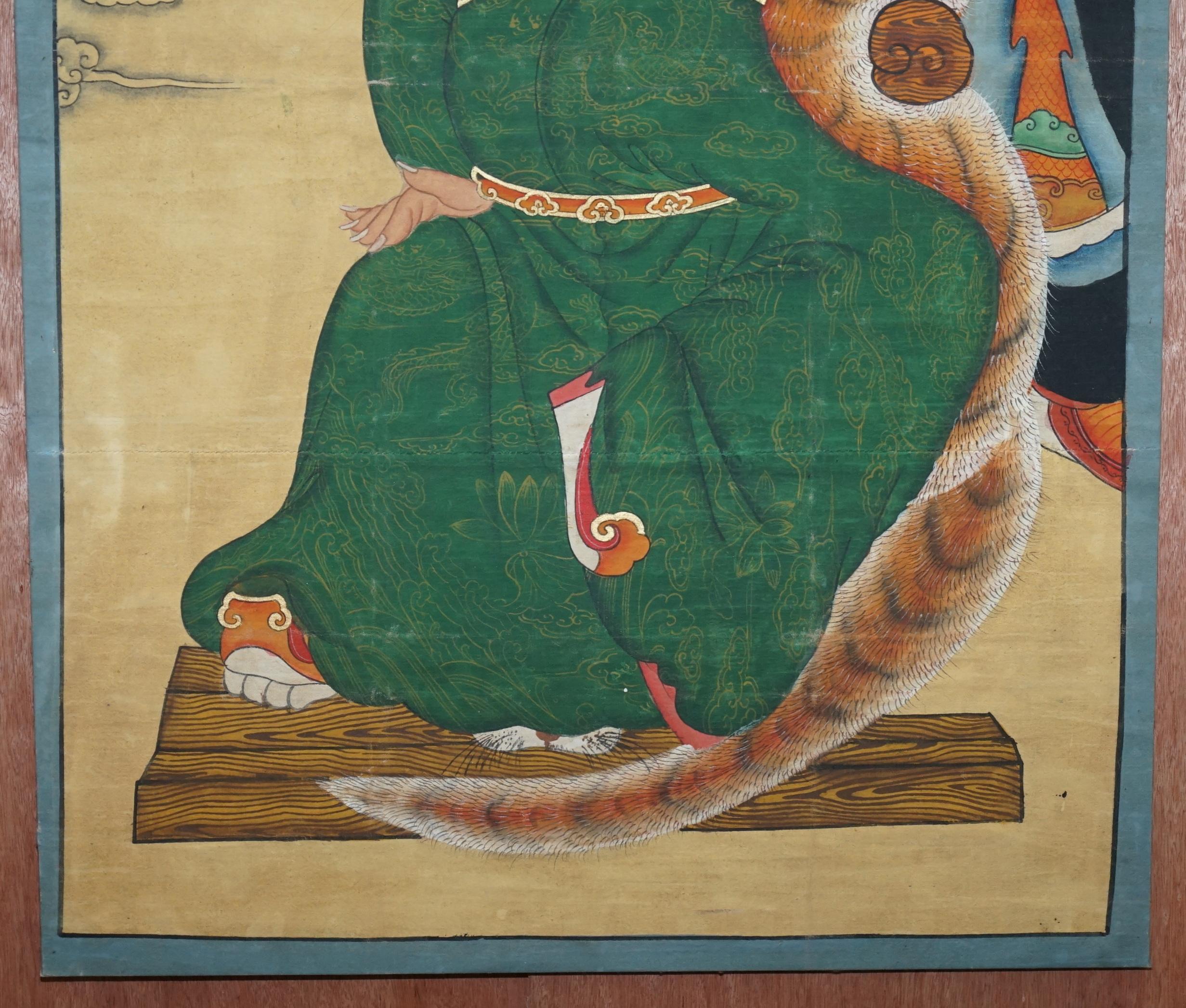 Qing Chinese Ancestral Warrior Portrait Painting Oil Canvas Part of Suite, circa 1880
