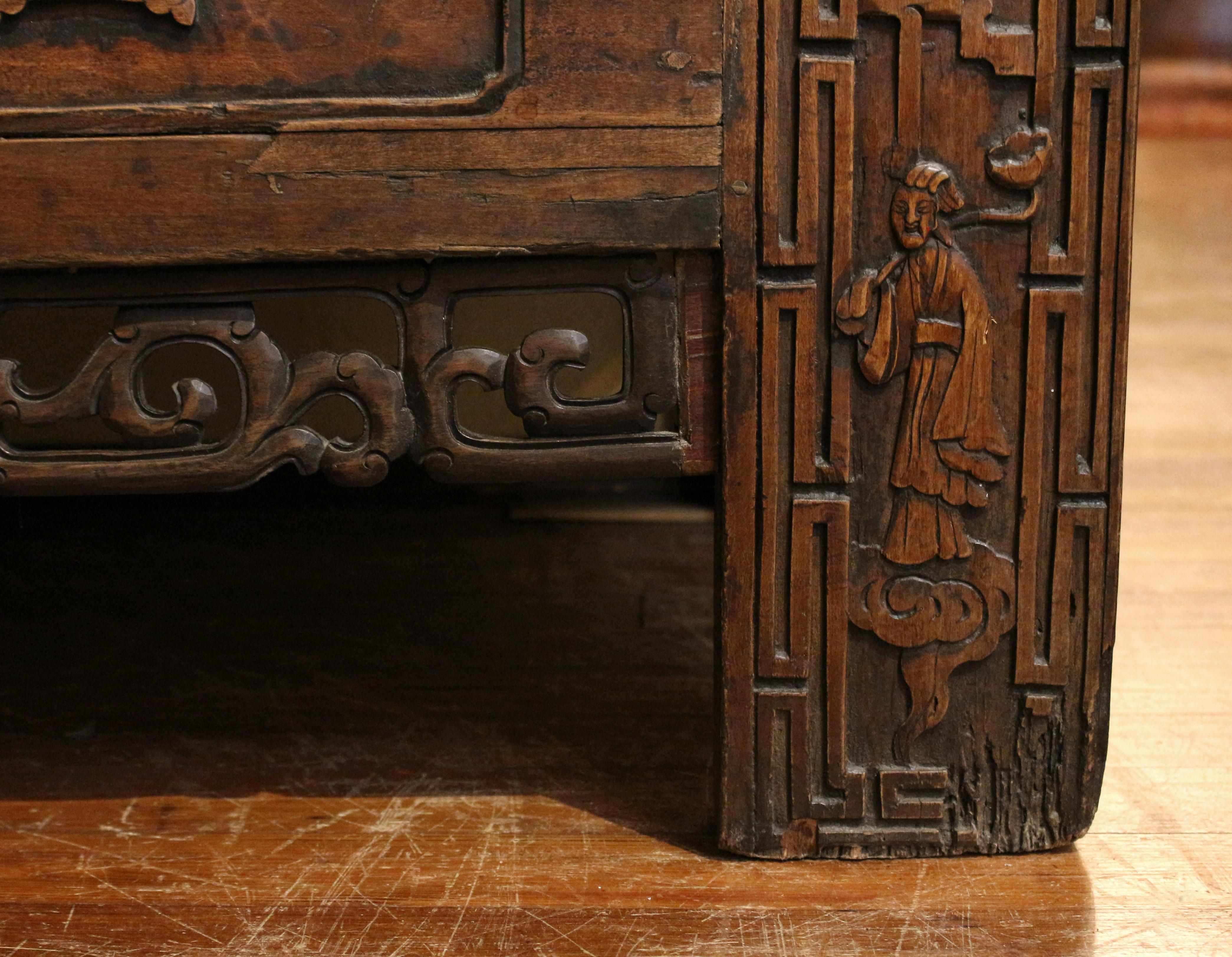 Circa 1880 Chinese Carved Wardrobe Cabinet, Qing Dynasty For Sale 4