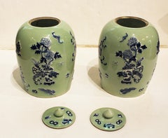Circa 1880 Chinese Pair of Covered Porcelain Jars