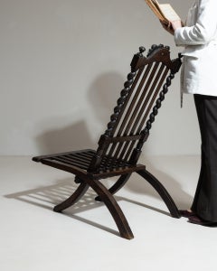 Französischer Klapp-Liegestuhl aus ebonisiertem Holz aus der Belle Époque, um 1880