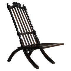 Französischer Klapp-Liegestuhl aus ebonisiertem Holz aus der Belle Époque, um 1880