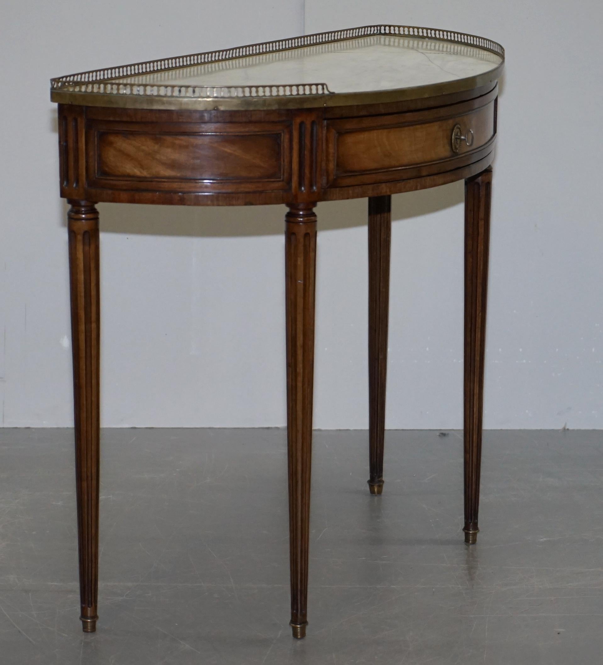 English Antique Walnut Demilune Console Table Marble & Brass Gallery, circa 1880 7