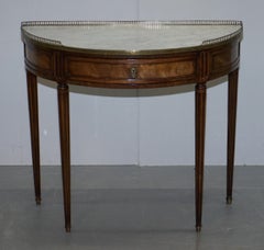 English Antique Walnut Demilune Console Table Marble & Brass Gallery, circa 1880