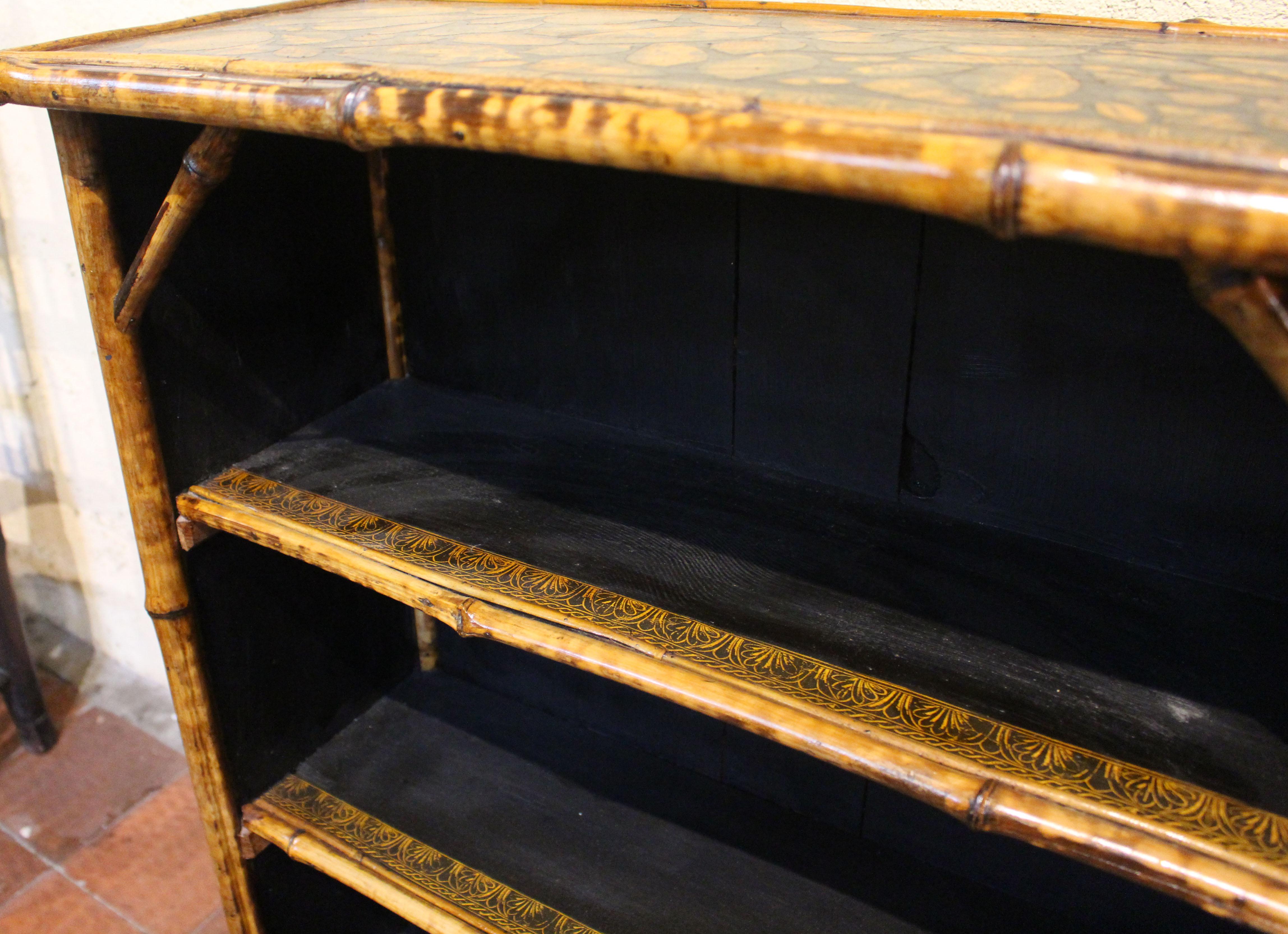 Circa 1880 English Bamboo Bookcase Now Artisan Decoupaged With Shells In Good Condition For Sale In Chapel Hill, NC