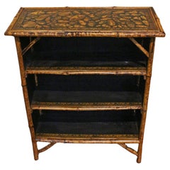 Circa 1880 English Bamboo Bookcase Now Artisan Decoupaged With Shells
