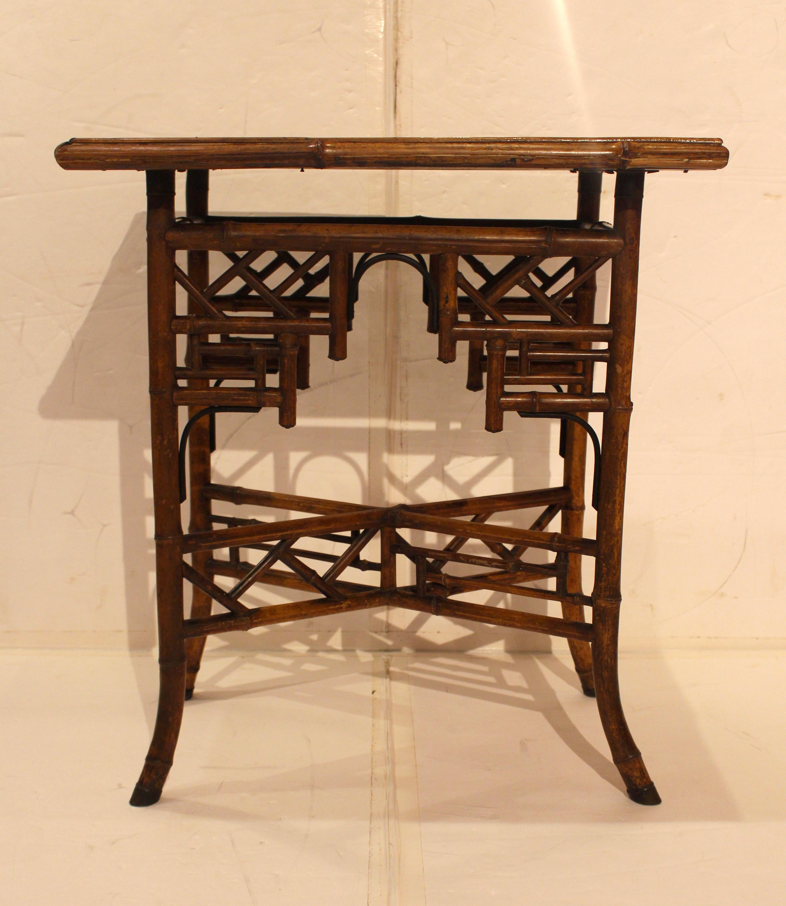 Chinoiserie Circa 1880 English Large Bamboo Table Decoupaged With Butterflies