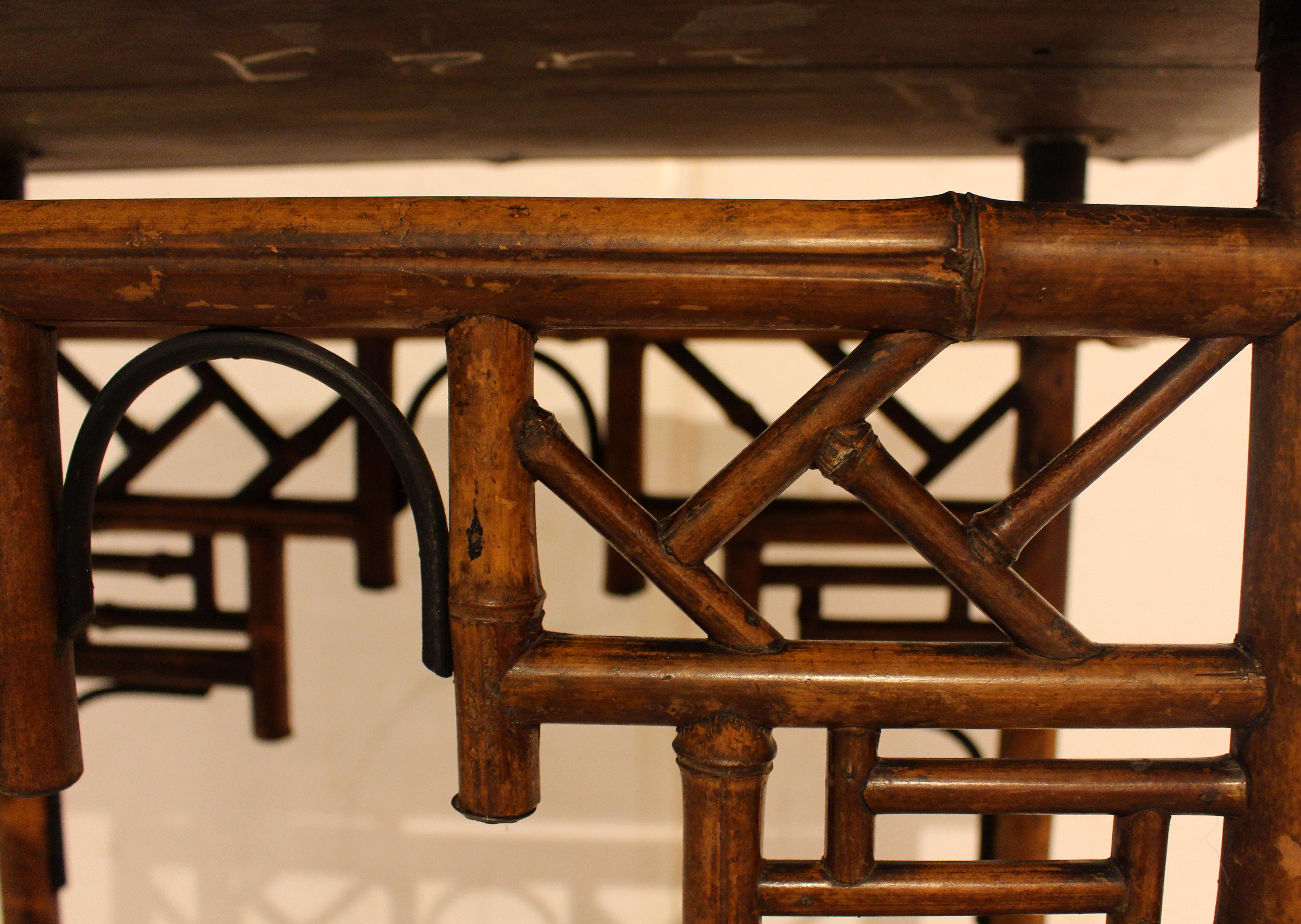 Late 19th Century Circa 1880 English Large Bamboo Table Decoupaged With Butterflies
