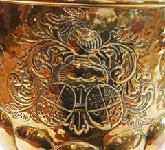 Circa 1880 English Large Brass Repousse Armorial Jardiniere