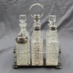 Circa 1880 English Silver Plate & Cut Glass Cruet Set