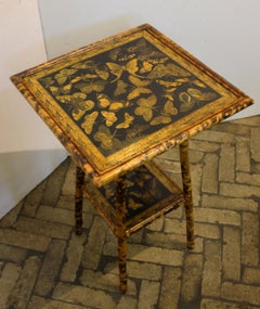 Circa 1880 English Square 2-Tier Bamboo Side Table