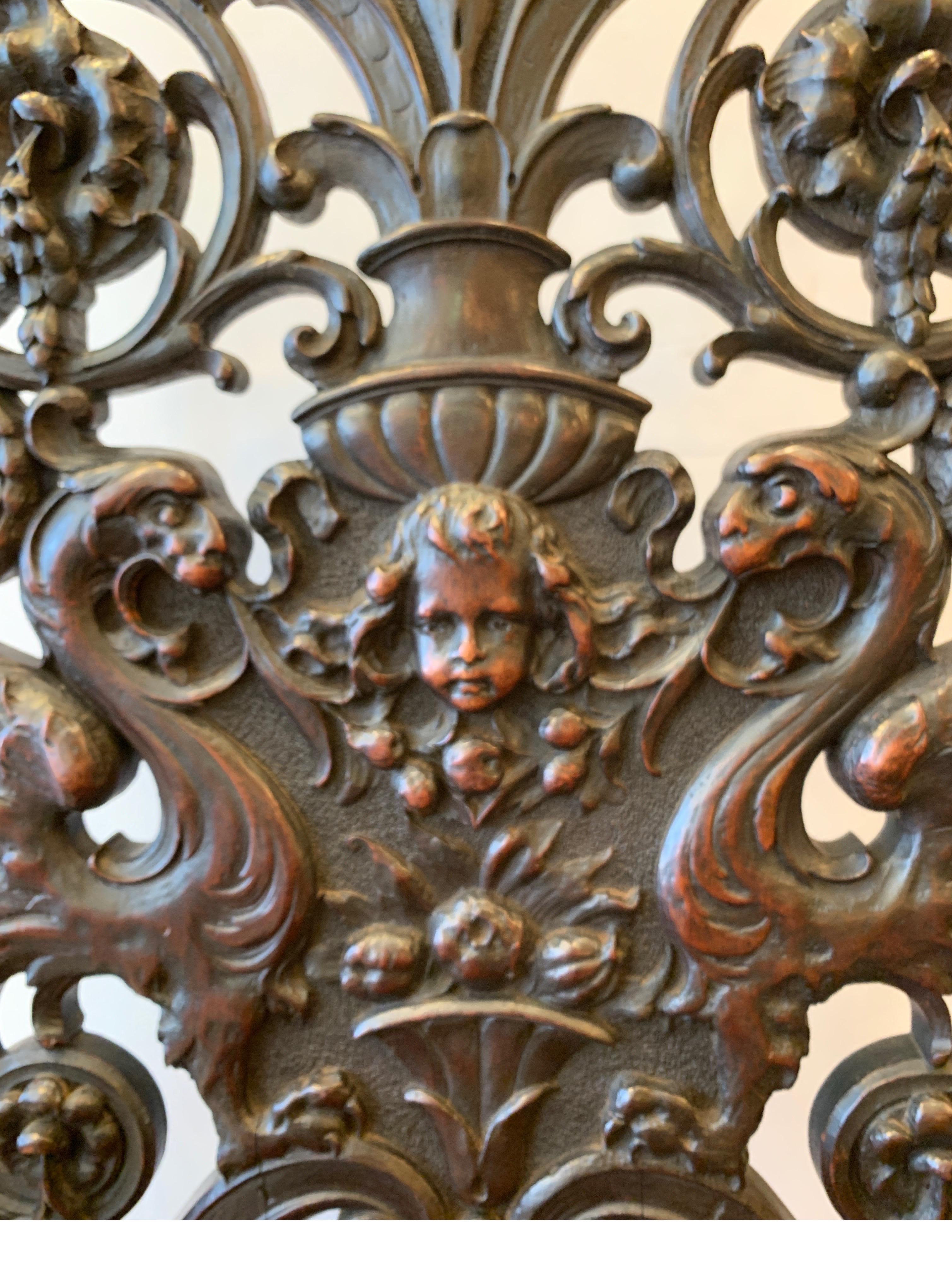 European Exceptionally Well Carved Mahogany Chair with Floral Design, Cherub, circa 1880