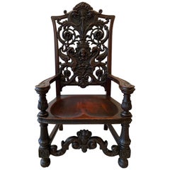 Exceptionally Well Carved Mahogany Chair with Floral Design, Cherub, circa 1880