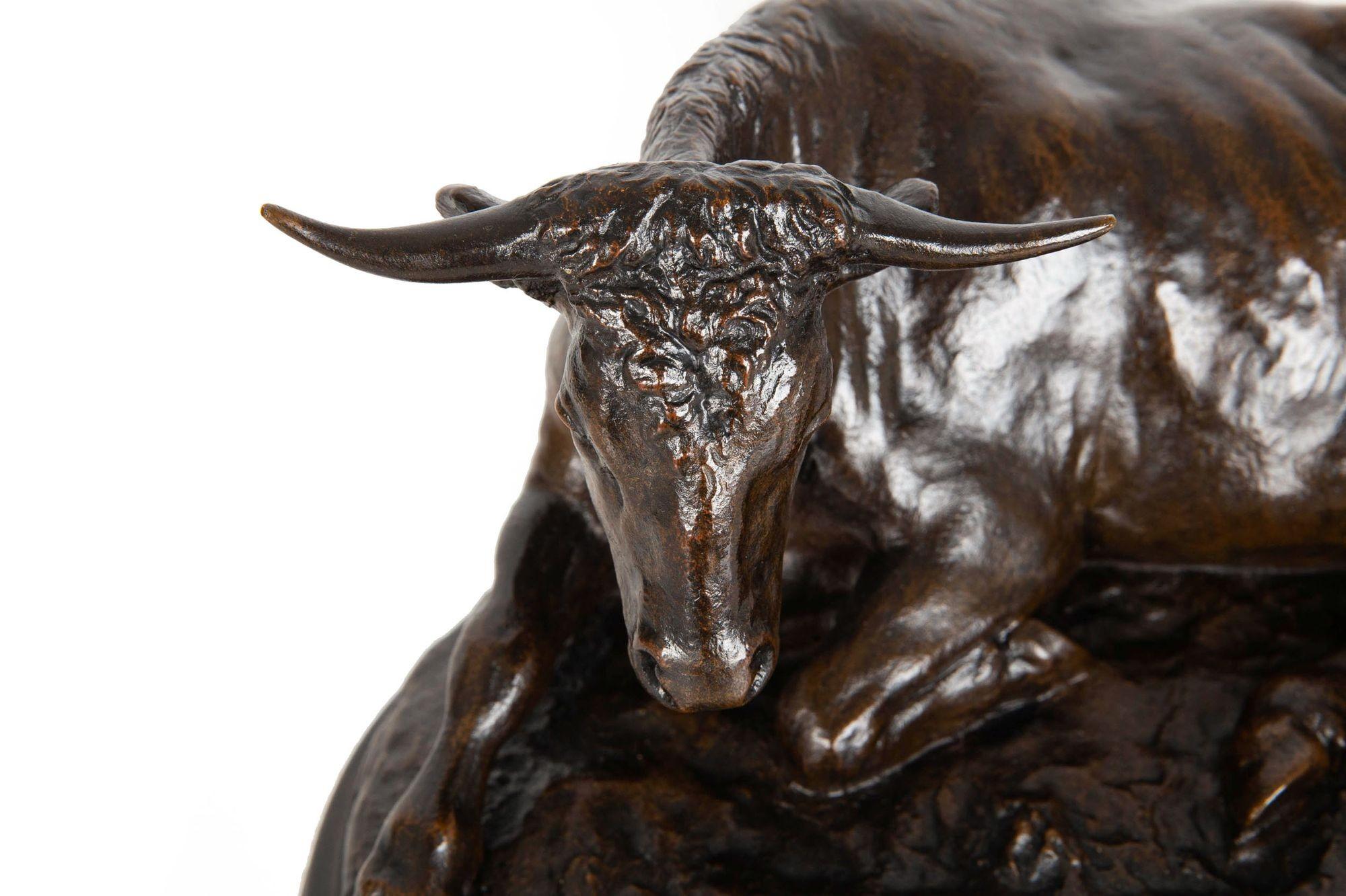 Circa 1880 French Antique Bronze Sculpture “Resting Bull” by Rosa Bonheur For Sale 6