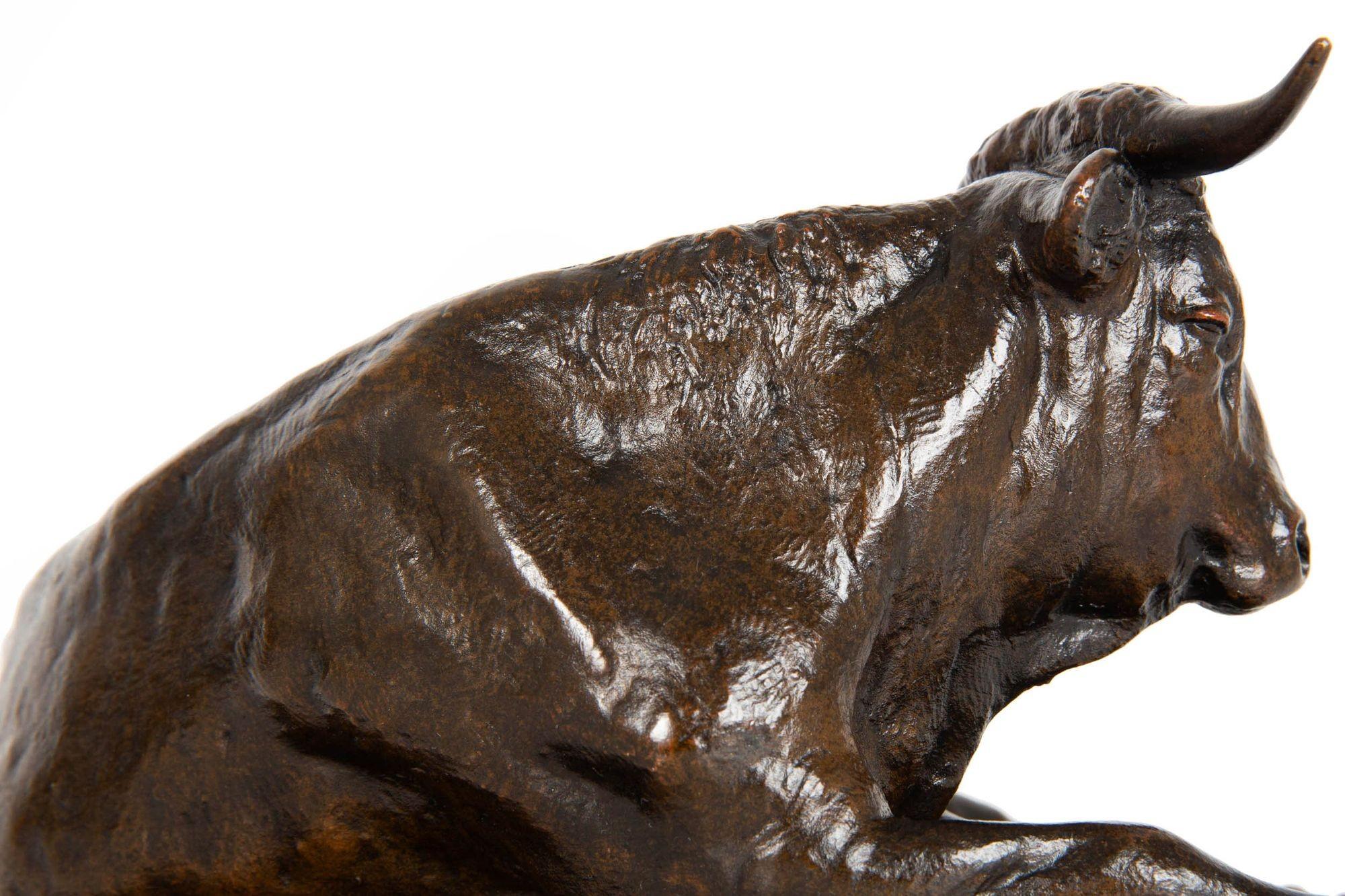 Circa 1880 French Antique Bronze Sculpture “Resting Bull” by Rosa Bonheur For Sale 11