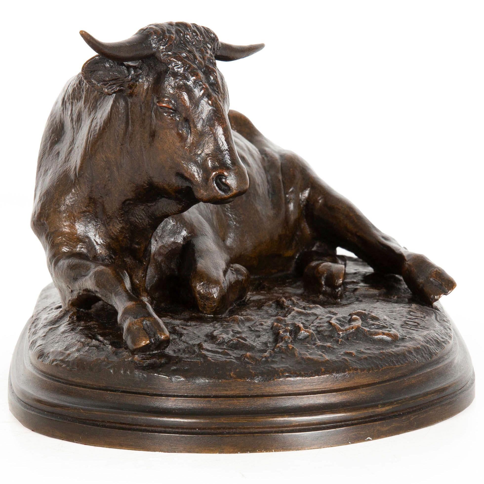 Romantic Circa 1880 French Antique Bronze Sculpture “Resting Bull” by Rosa Bonheur For Sale