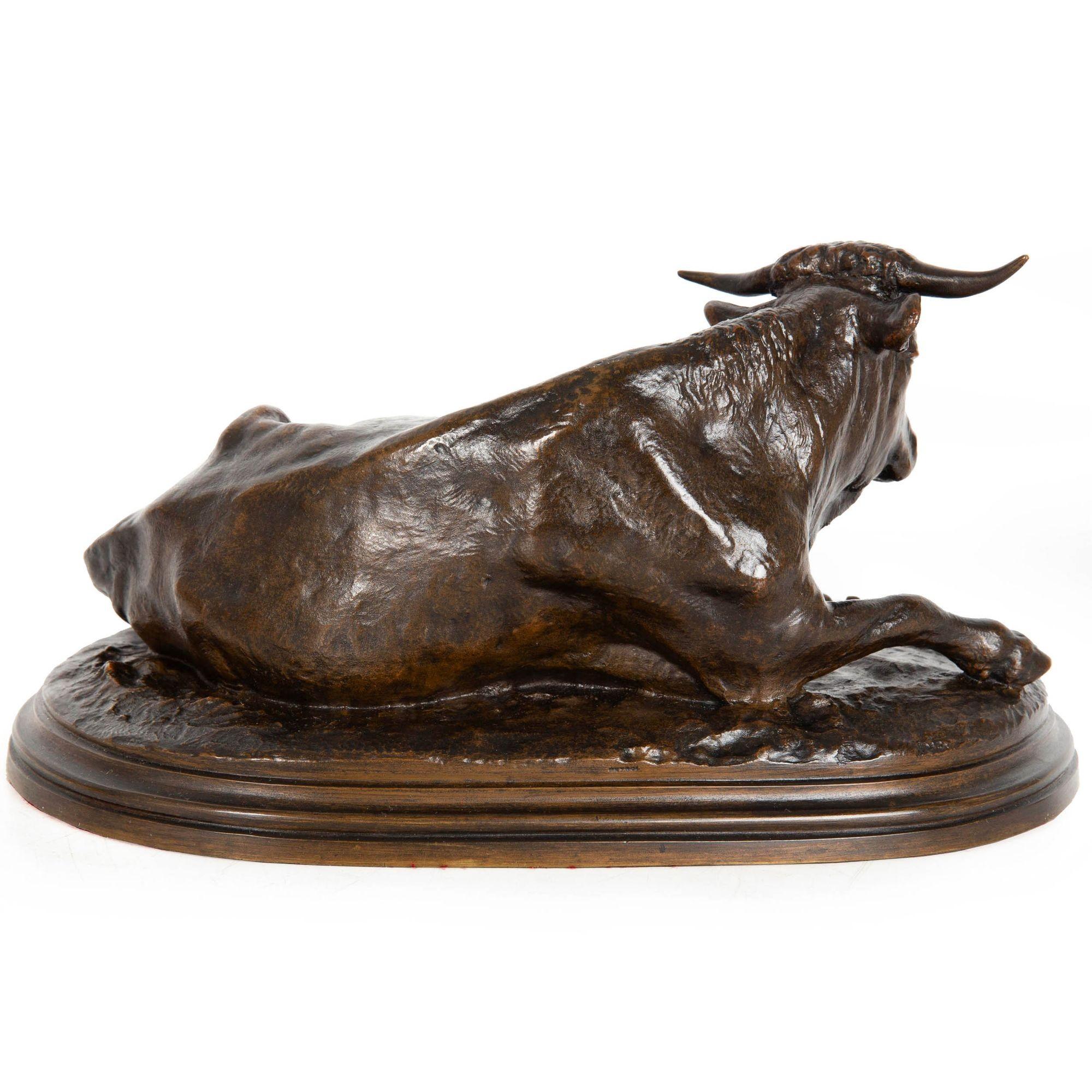 Circa 1880 French Antique Bronze Sculpture “Resting Bull” by Rosa Bonheur In Good Condition For Sale In Shippensburg, PA
