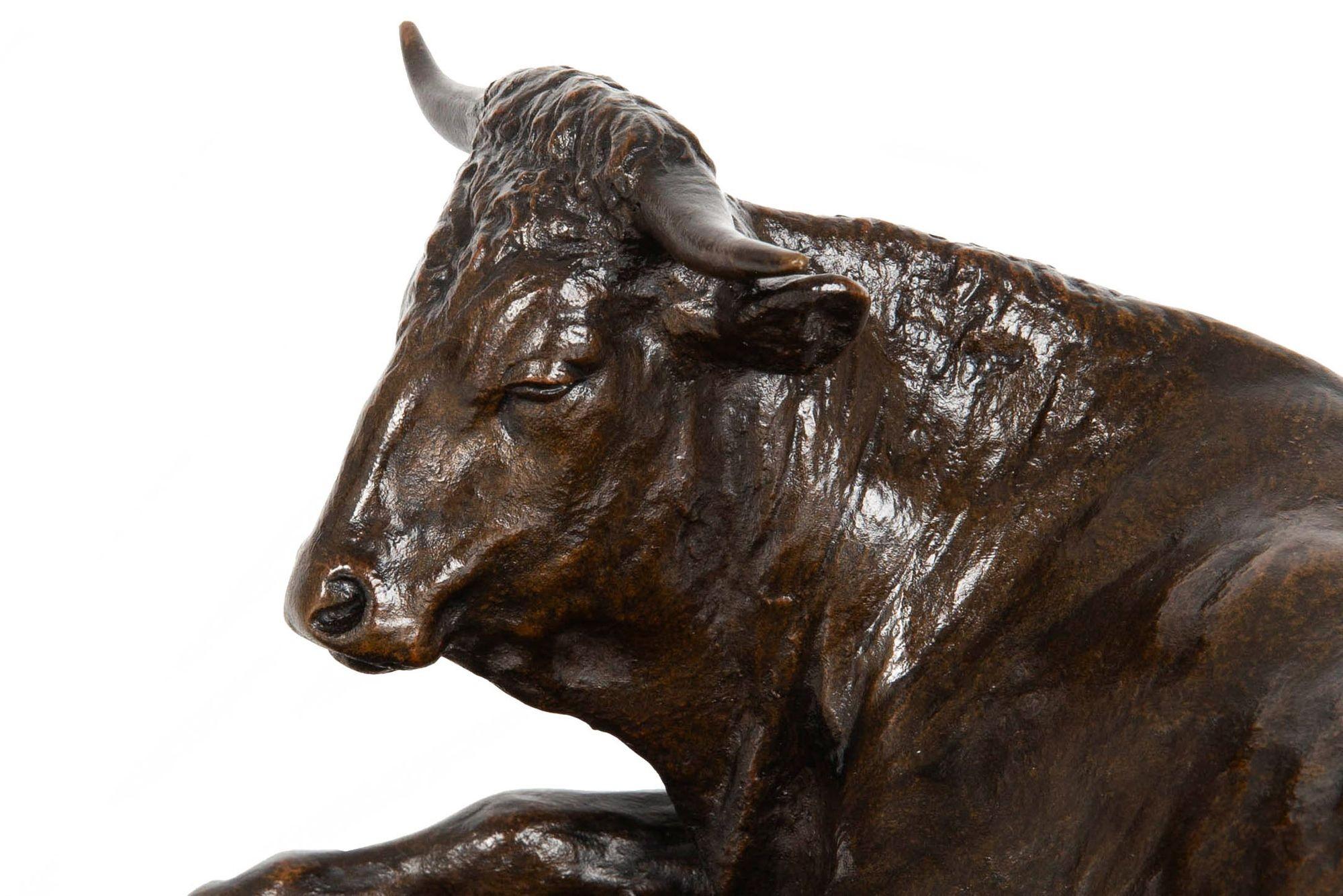 Circa 1880 French Antique Bronze Sculpture “Resting Bull” by Rosa Bonheur For Sale 1