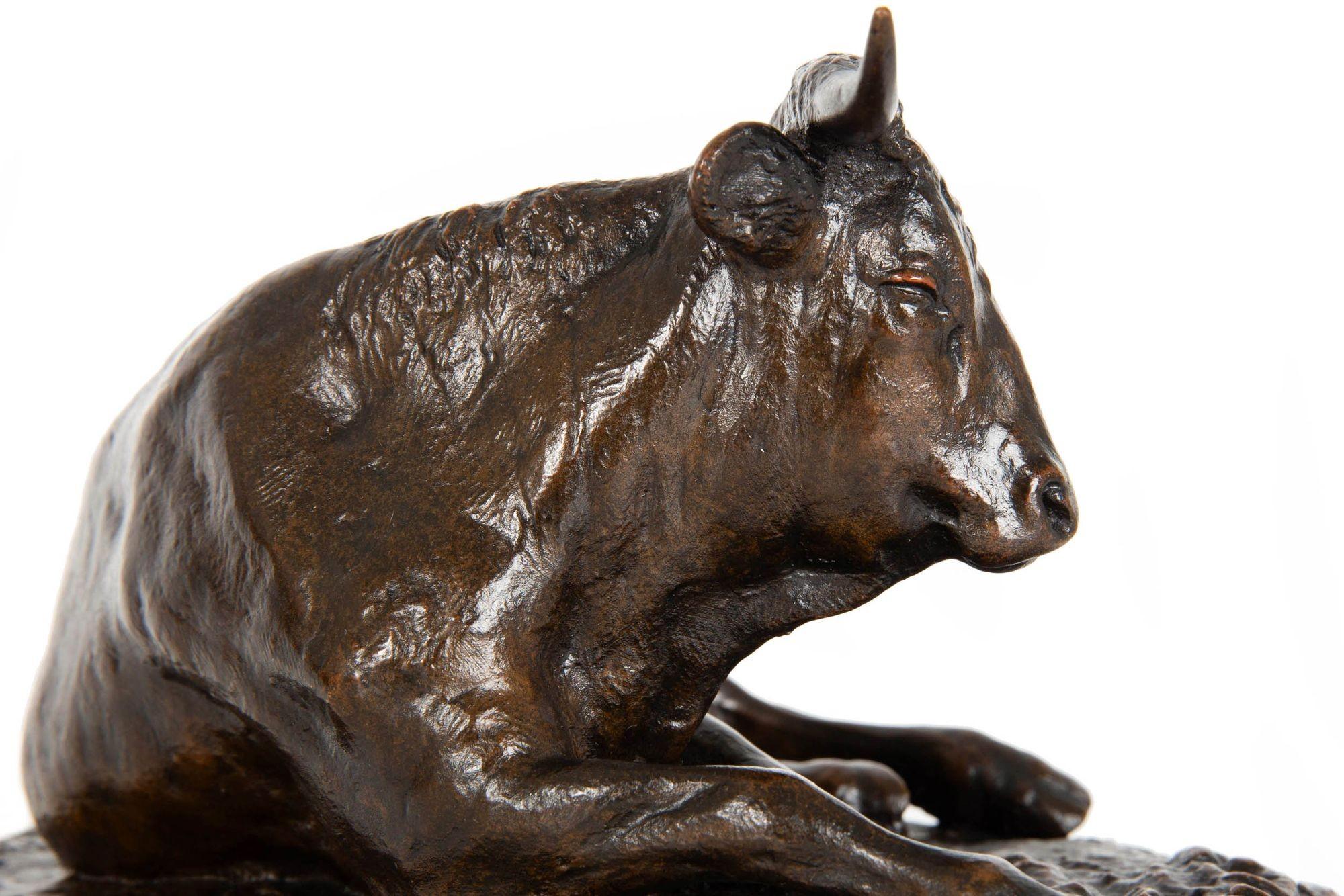 Circa 1880 French Antique Bronze Sculpture “Resting Bull” by Rosa Bonheur For Sale 3